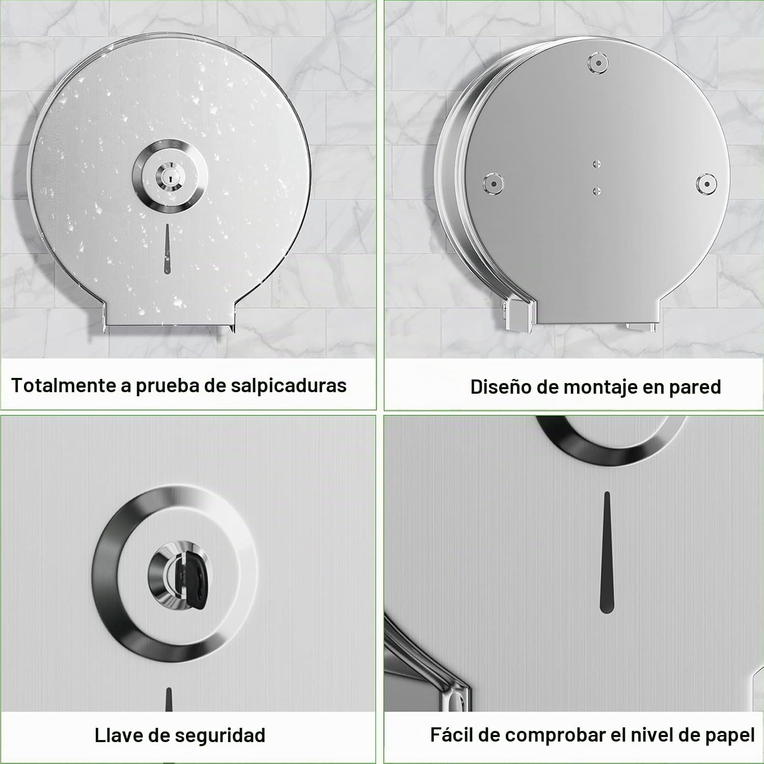 Dispensador de Toallas de Papel – Acero Inoxidable Toallero con Cerradura – Dispensadores de Papel higiénico – Diámetro 255mm, Mandril 40mm