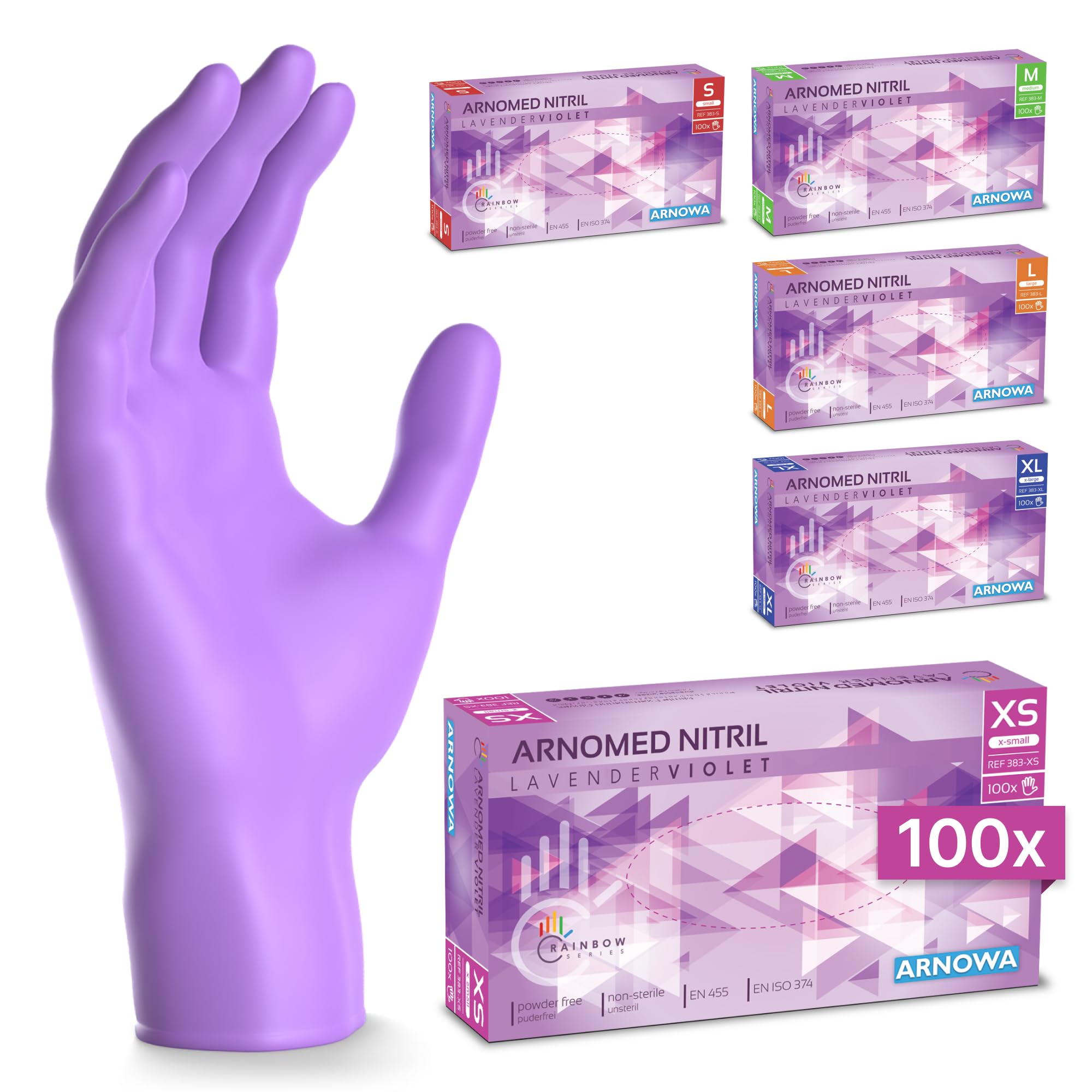 100x ARNOMED® Guantes nitrilo talla M Negro, Guantes desechables quirurgicos y laboratorio, Luvas nitrilo descartaveis sin polvo y látex, Manoplas nitrilo en XS, S, M, L, XL, XXL