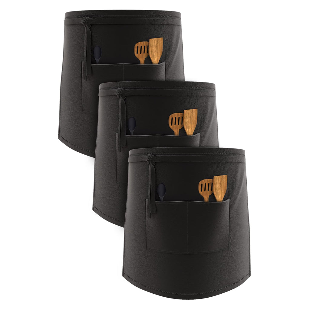LEFUNDA® Delantal de Cocina Impermeable con 3 Bolsillos Ajustable, Delantal de Barbacoa con Correas Largas, Delantal de Cocina para Hombres y Mujeres, Cocinar, Restaurante, Café, Hornear (Negro)