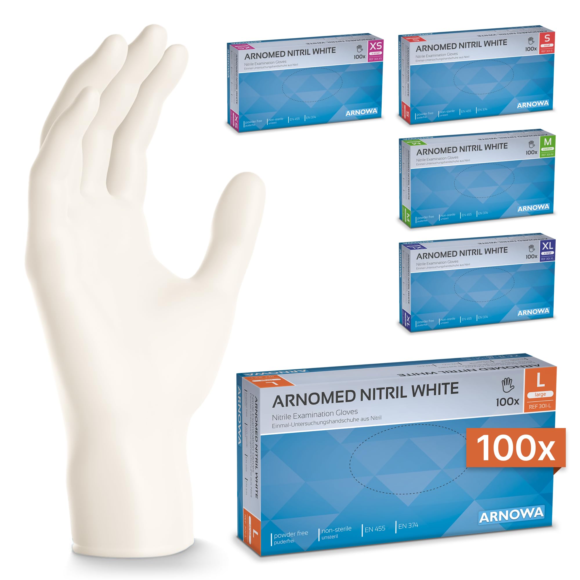 100x ARNOMED® Guantes nitrilo talla M Negro, Guantes desechables quirurgicos y laboratorio, Luvas nitrilo descartaveis sin polvo y látex, Manoplas nitrilo en XS, S, M, L, XL, XXL