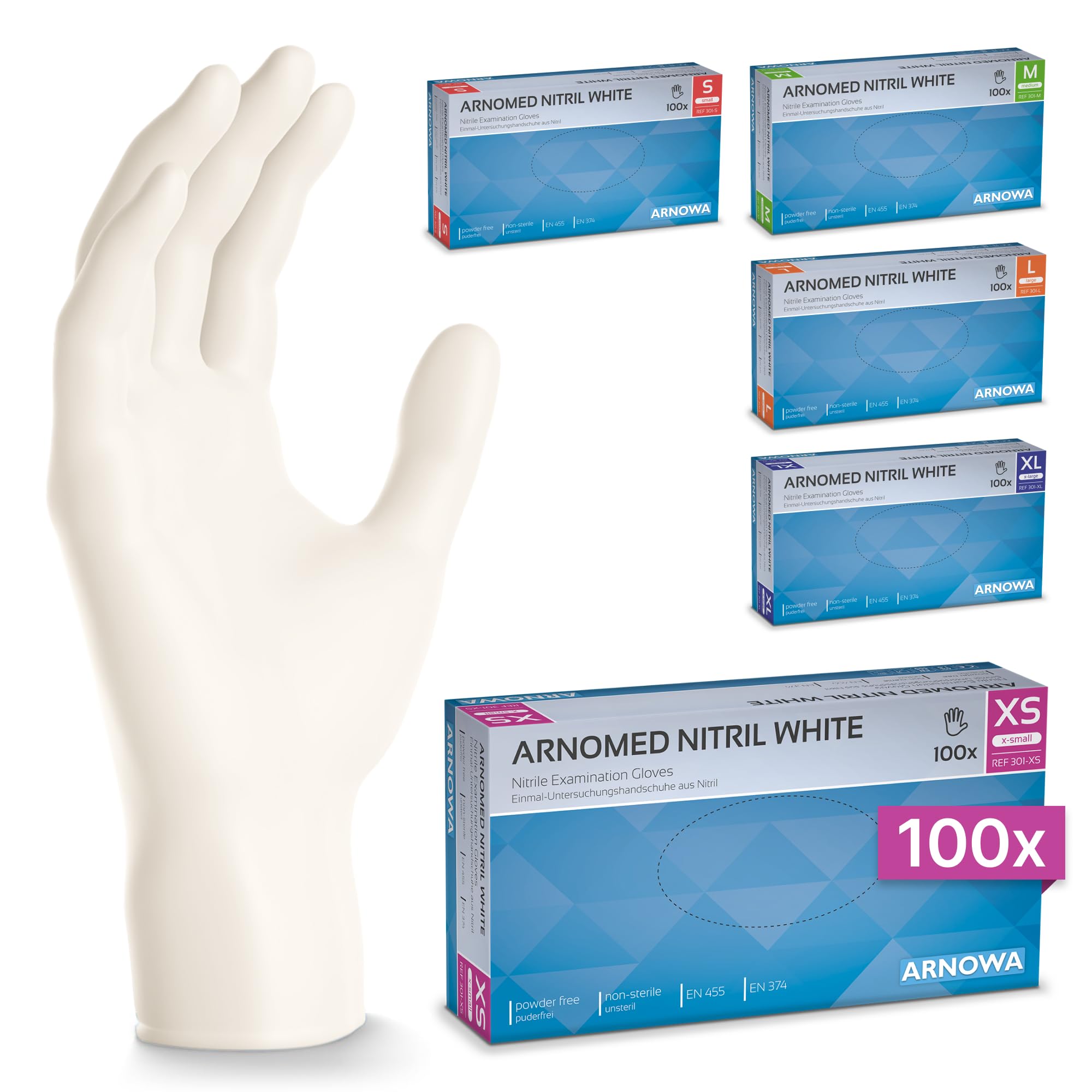 100x ARNOMED® Guantes nitrilo talla M Negro, Guantes desechables quirurgicos y laboratorio, Luvas nitrilo descartaveis sin polvo y látex, Manoplas nitrilo en XS, S, M, L, XL, XXL