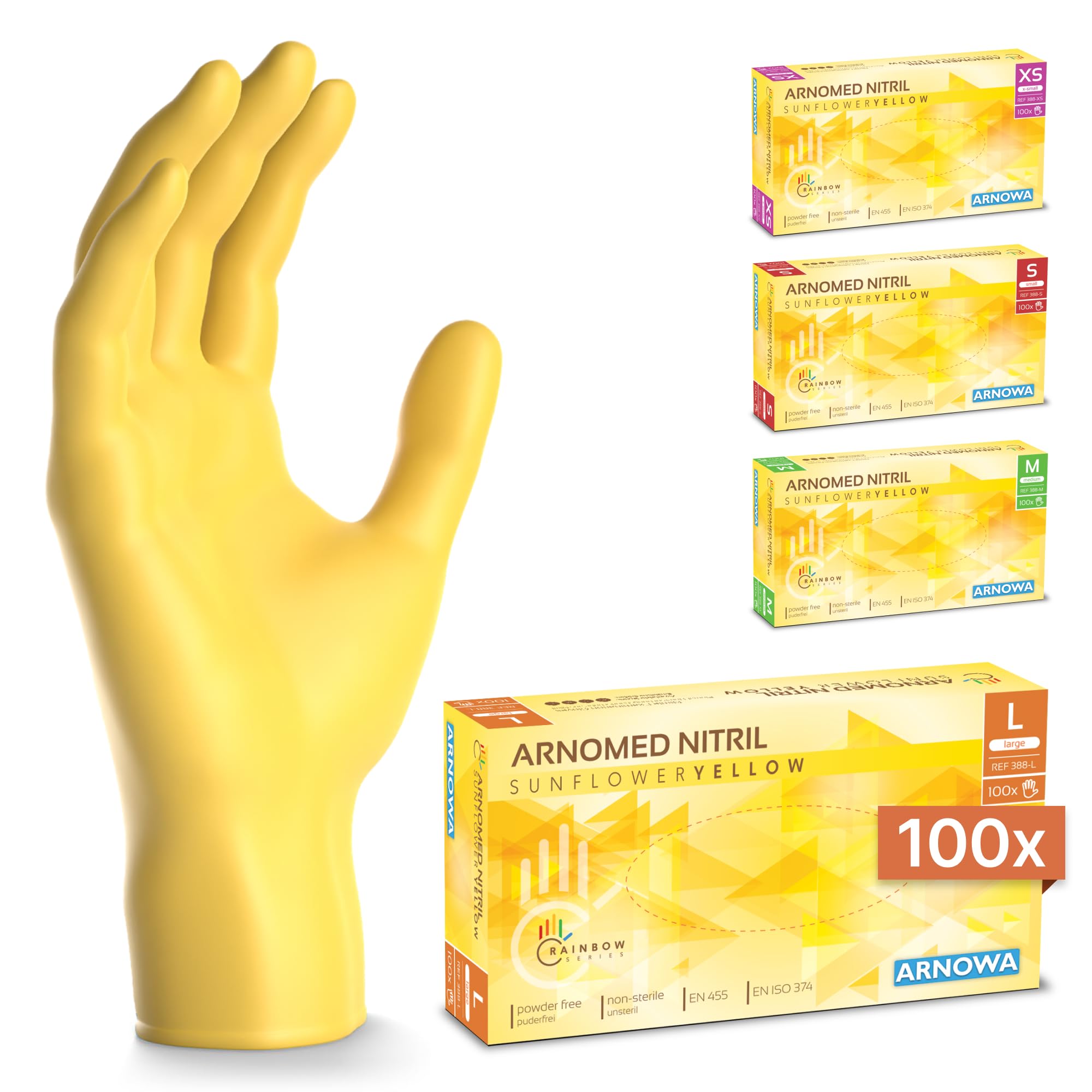 100x ARNOMED® Guantes nitrilo talla M Negro, Guantes desechables quirurgicos y laboratorio, Luvas nitrilo descartaveis sin polvo y látex, Manoplas nitrilo en XS, S, M, L, XL, XXL