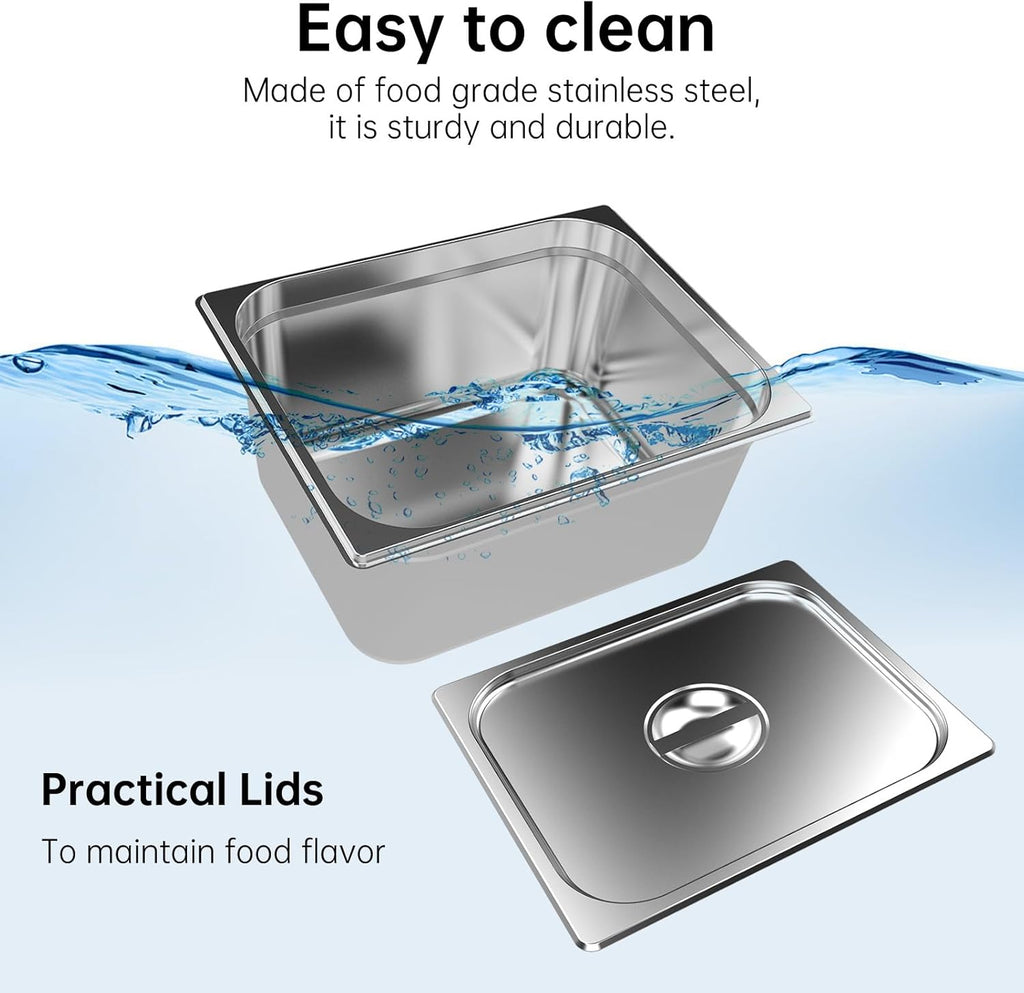 Valgus Calentador de Vapor eléctrico de sobremesa Commercial Stainless Steel 3 Sections 16L Bain Marie con Tapa y Grifo para Fiestas, Banquetes y Catering
