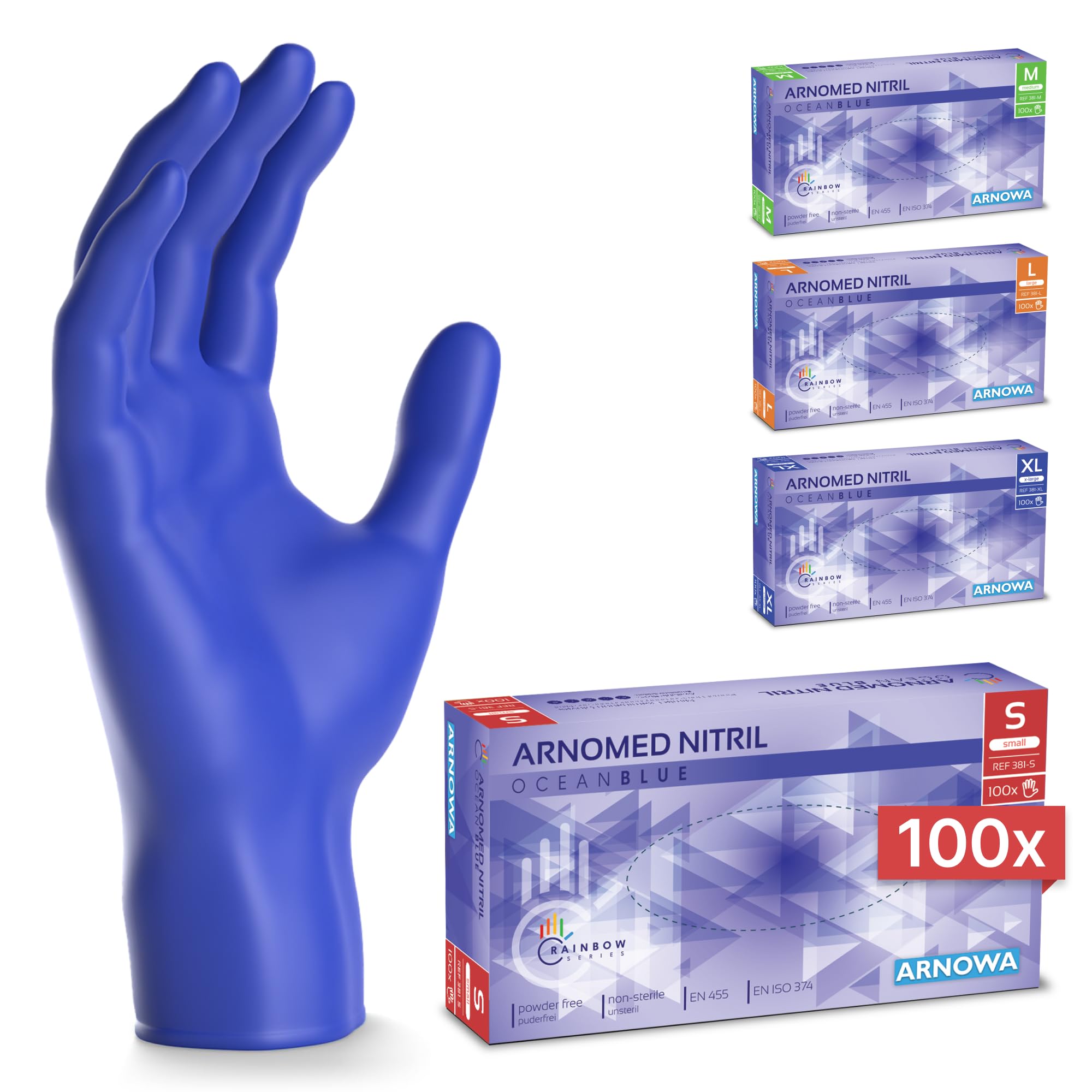 100x ARNOMED® Guantes nitrilo talla M Negro, Guantes desechables quirurgicos y laboratorio, Luvas nitrilo descartaveis sin polvo y látex, Manoplas nitrilo en XS, S, M, L, XL, XXL