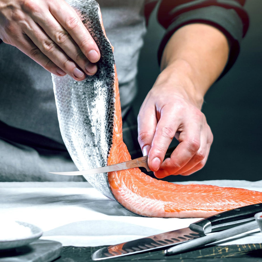 joeji's Kitchen Cuchillo Deshuesador y Filetear 32cm | Hoja Flexible Acero Inoxidable | Deshuesar, Filetear, Recortar Carne y Pescado | Mango Ergonómico y Funda