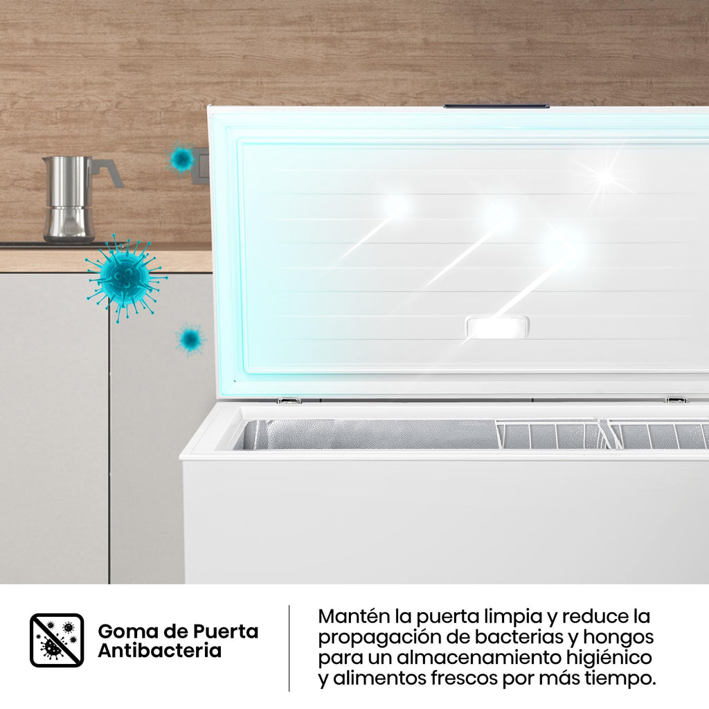 Hisense FT321D4AWLE - Arcón Congelador Horizontal, Cesta con Asa, Función Dual convertible en Modo Frigorífico, con 248 L de Capacidad Neta, Silencioso, Color Blanco
