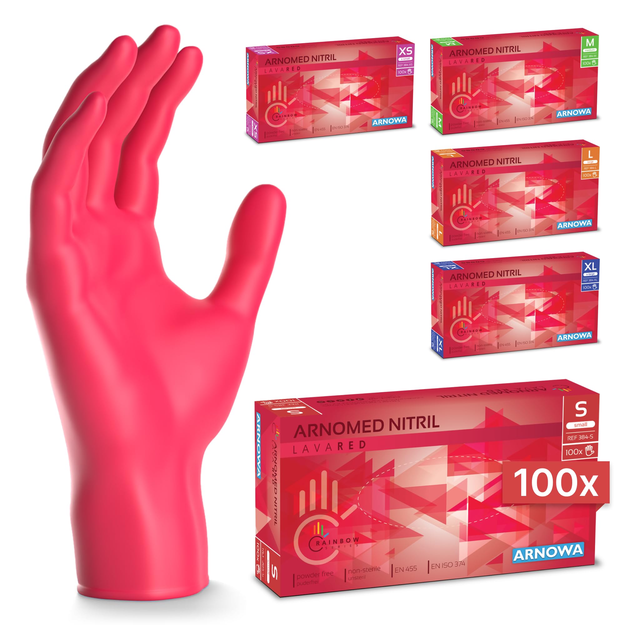 100x ARNOMED® Guantes nitrilo talla M Negro, Guantes desechables quirurgicos y laboratorio, Luvas nitrilo descartaveis sin polvo y látex, Manoplas nitrilo en XS, S, M, L, XL, XXL