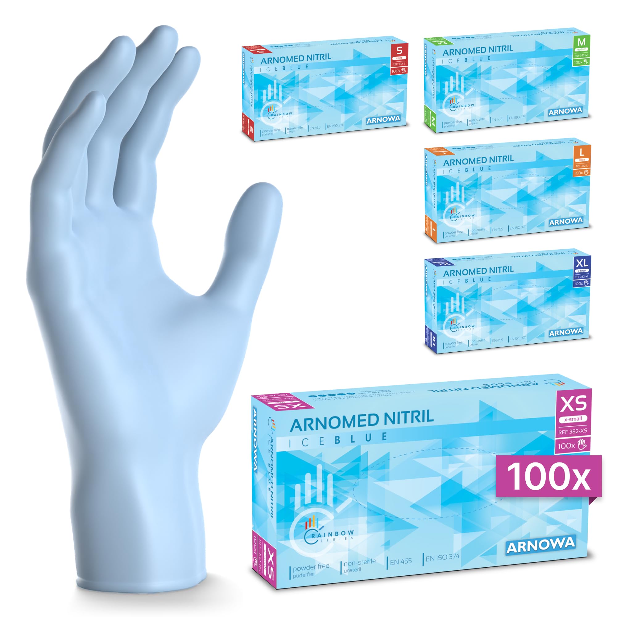 100x ARNOMED® Guantes nitrilo talla M Negro, Guantes desechables quirurgicos y laboratorio, Luvas nitrilo descartaveis sin polvo y látex, Manoplas nitrilo en XS, S, M, L, XL, XXL