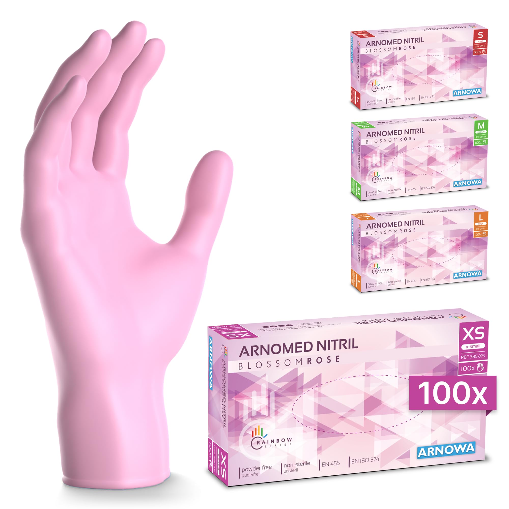100x ARNOMED® Guantes nitrilo talla M Negro, Guantes desechables quirurgicos y laboratorio, Luvas nitrilo descartaveis sin polvo y látex, Manoplas nitrilo en XS, S, M, L, XL, XXL