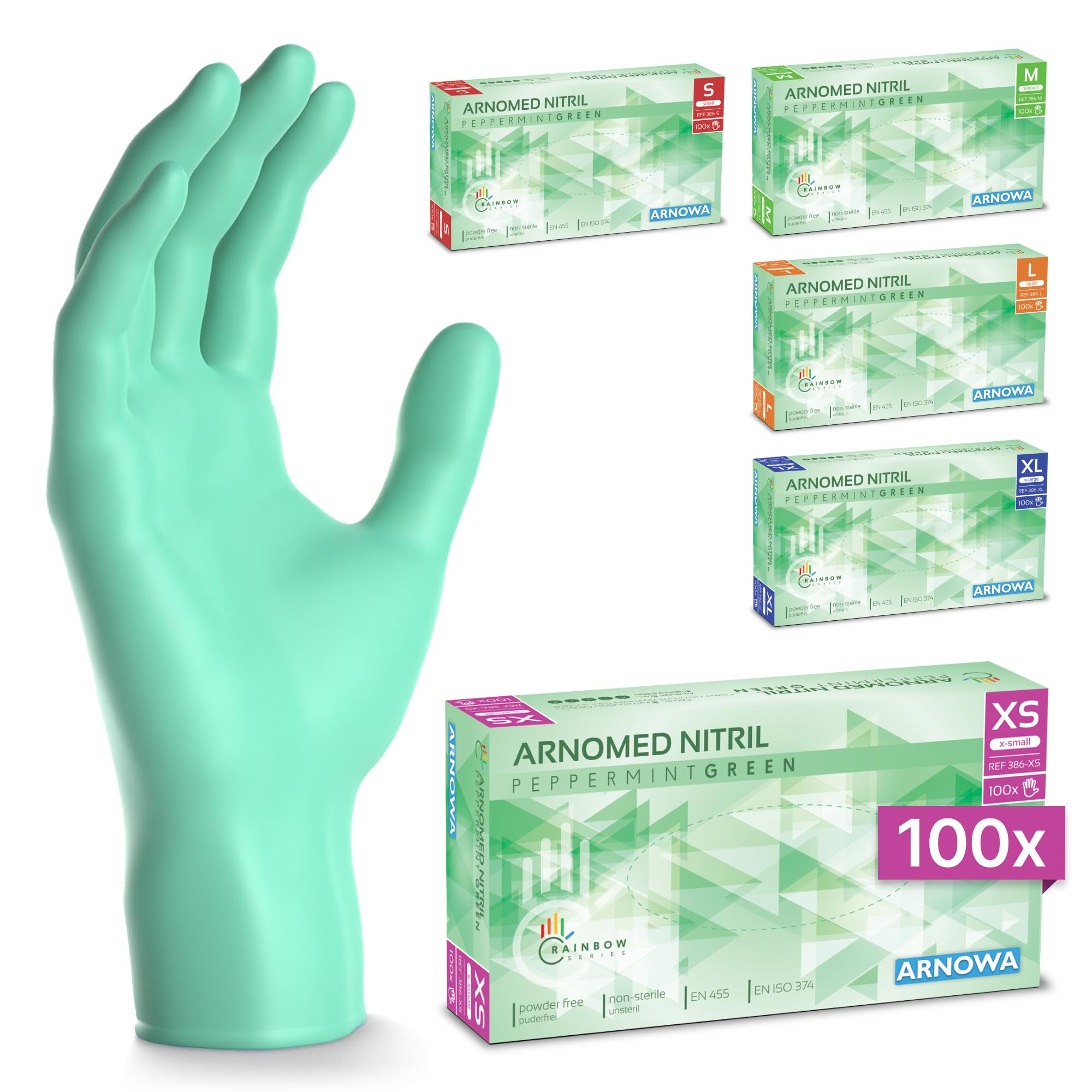 100x ARNOMED® Guantes nitrilo talla M Negro, Guantes desechables quirurgicos y laboratorio, Luvas nitrilo descartaveis sin polvo y látex, Manoplas nitrilo en XS, S, M, L, XL, XXL