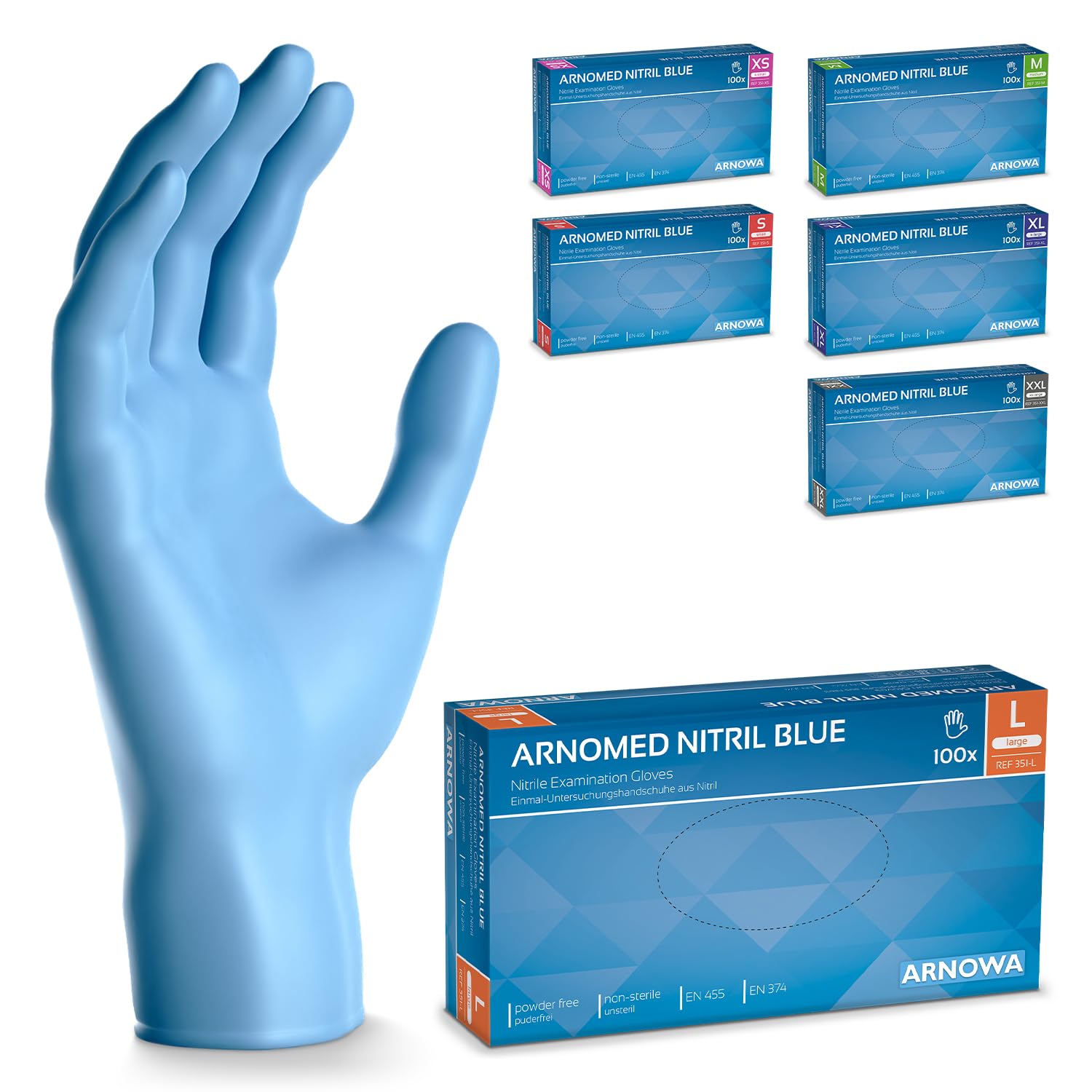 100x ARNOMED® Guantes nitrilo talla M Negro, Guantes desechables quirurgicos y laboratorio, Luvas nitrilo descartaveis sin polvo y látex, Manoplas nitrilo en XS, S, M, L, XL, XXL
