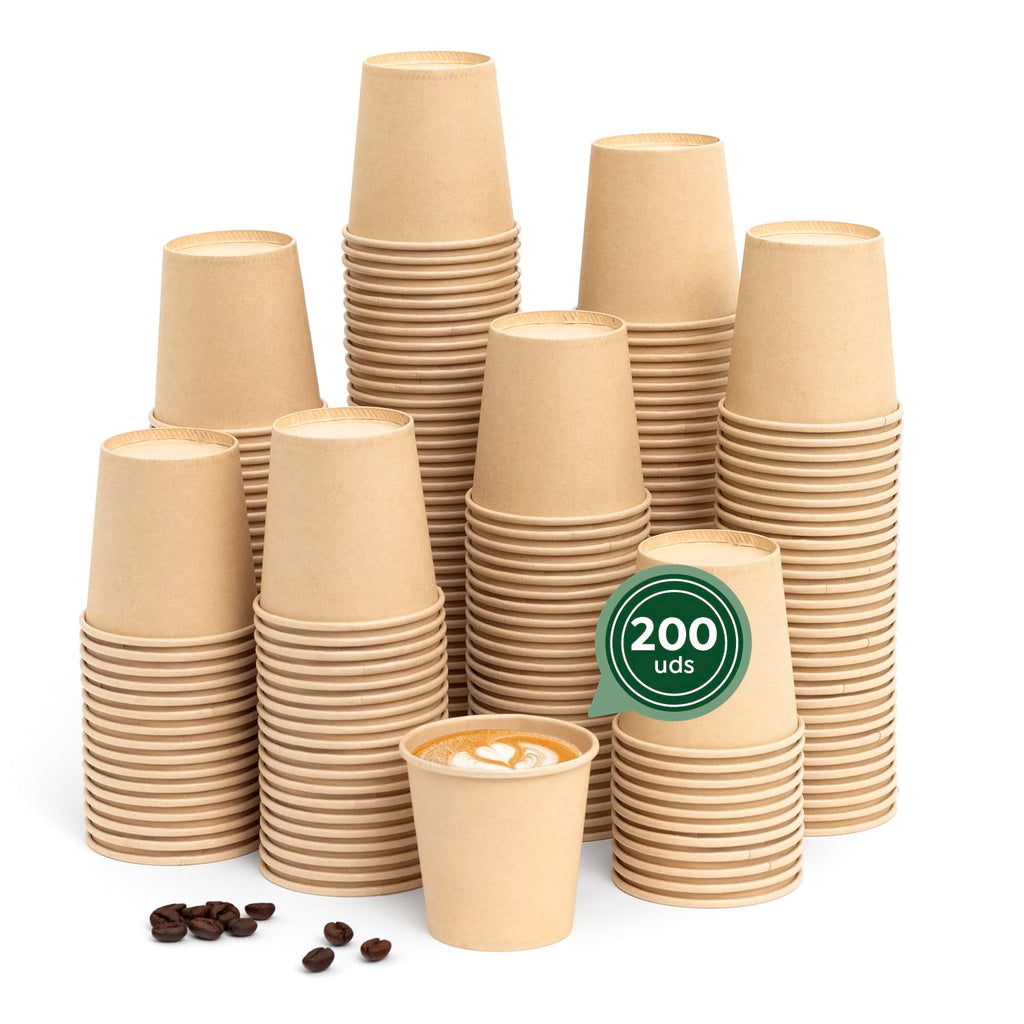 MAXI PRODUCTS - Vasos Café Desechables Kraft - Vasos Cartón - Vasos Desechables Catering - Vasos Café para Llevar - APTO BEBIDAS CALIENTES Y FRÍAS (120 cc, 200 unidades)