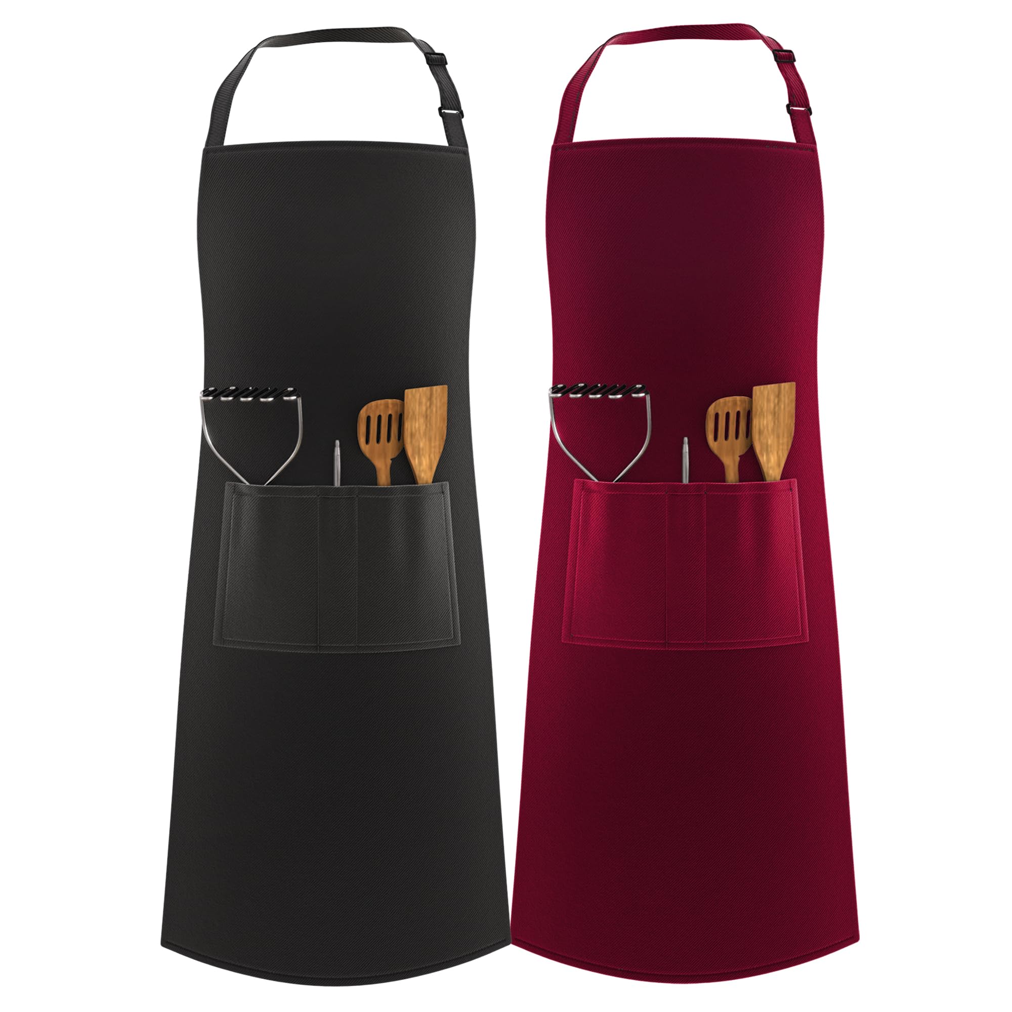 LEFUNDA® Delantal de Cocina Impermeable con 3 Bolsillos Ajustable, Delantal de Barbacoa con Correas Largas, Delantal de Cocina para Hombres y Mujeres, Cocinar, Restaurante, Café, Hornear (Negro)