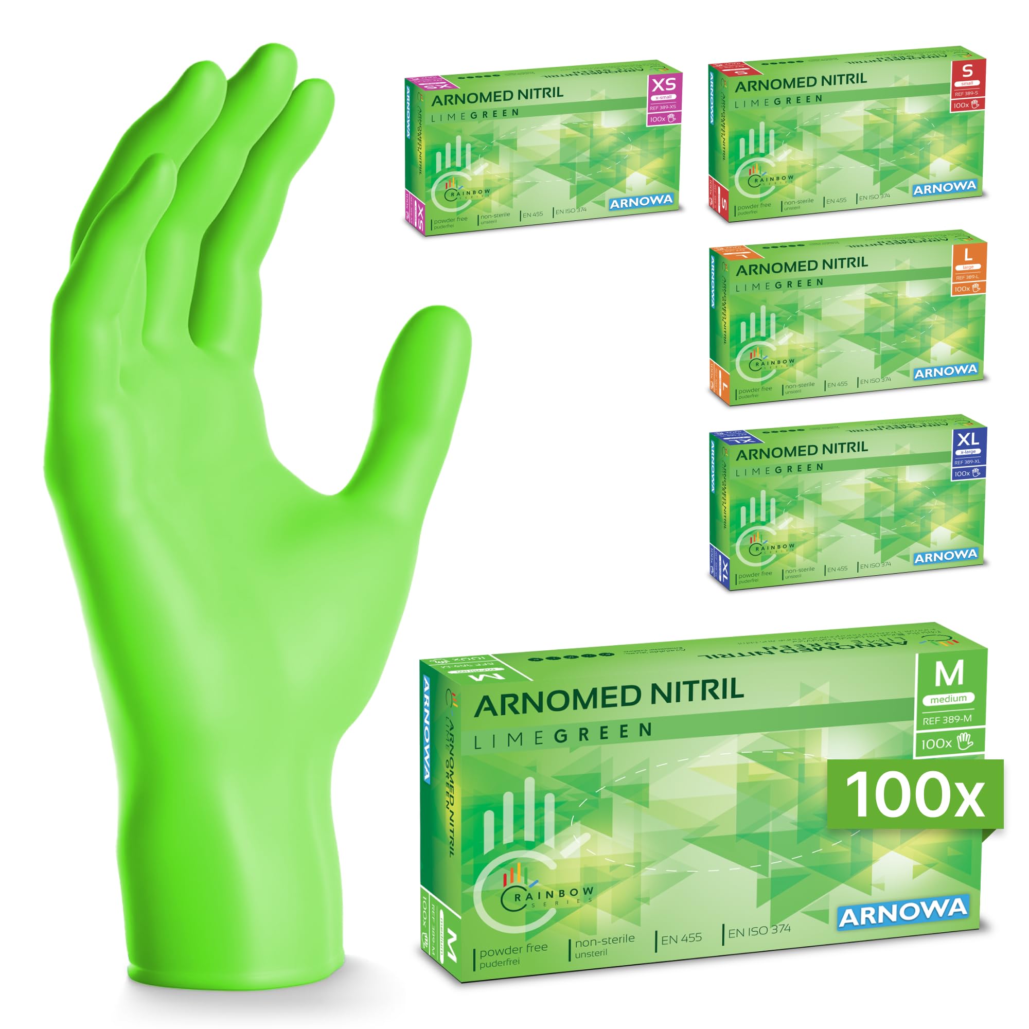 100x ARNOMED® Guantes nitrilo talla M Negro, Guantes desechables quirurgicos y laboratorio, Luvas nitrilo descartaveis sin polvo y látex, Manoplas nitrilo en XS, S, M, L, XL, XXL