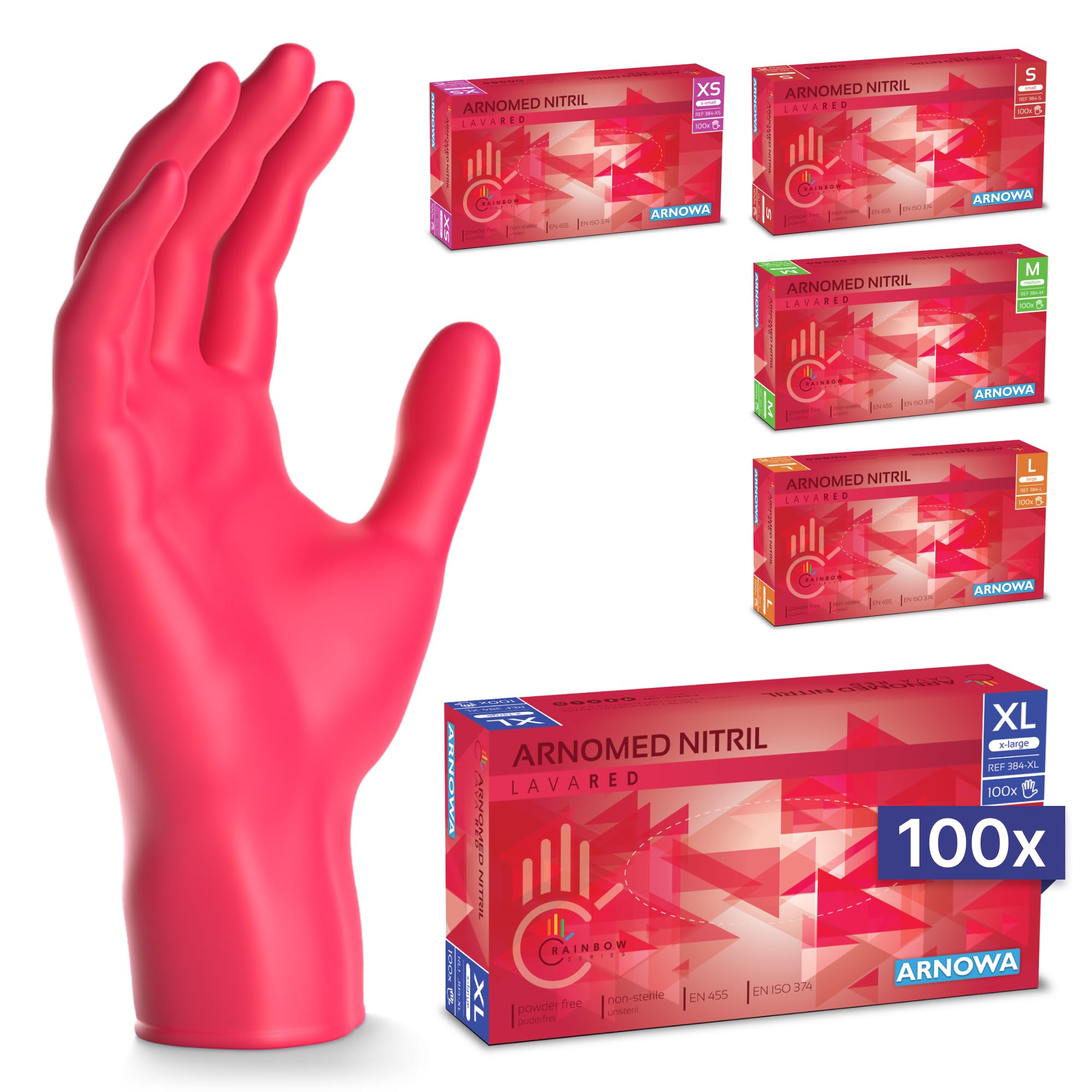 100x ARNOMED® Guantes nitrilo talla M Negro, Guantes desechables quirurgicos y laboratorio, Luvas nitrilo descartaveis sin polvo y látex, Manoplas nitrilo en XS, S, M, L, XL, XXL
