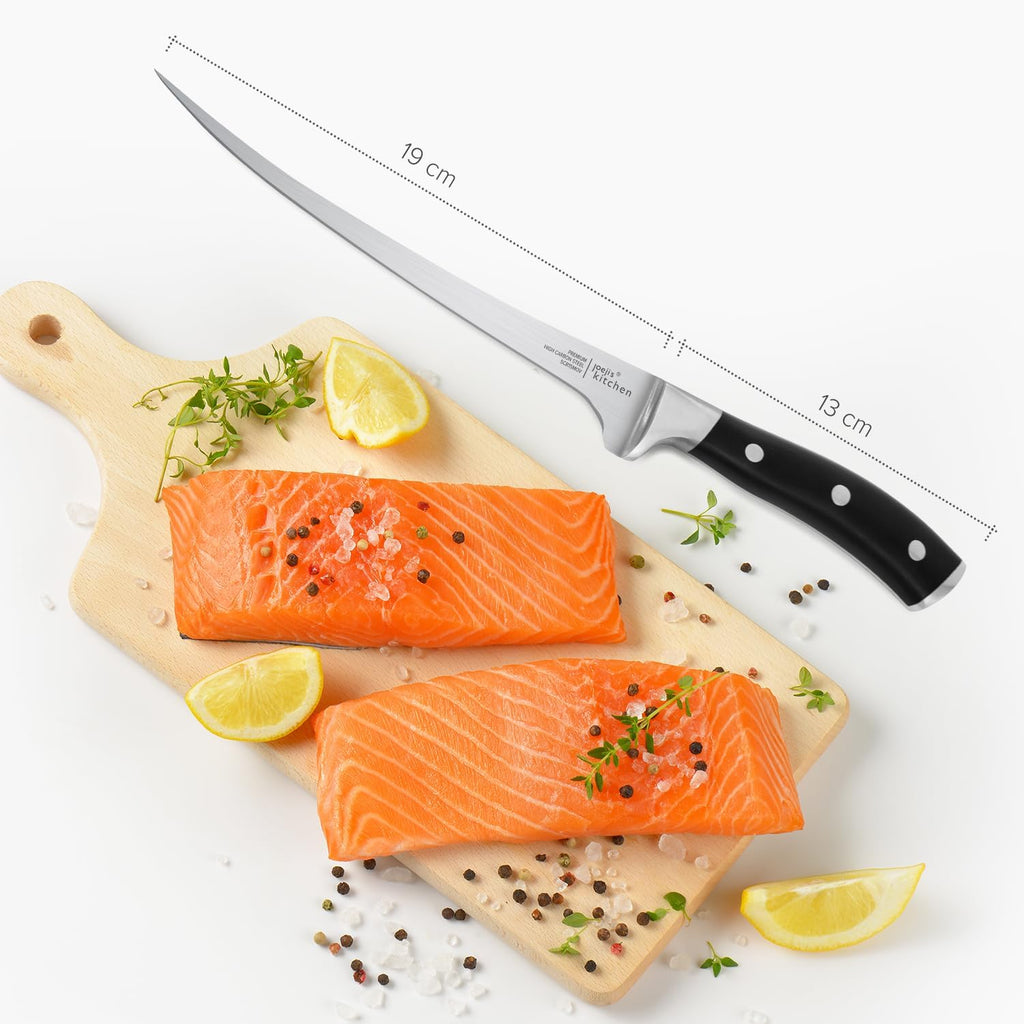 joeji's Kitchen Cuchillo Deshuesador y Filetear 32cm | Hoja Flexible Acero Inoxidable | Deshuesar, Filetear, Recortar Carne y Pescado | Mango Ergonómico y Funda