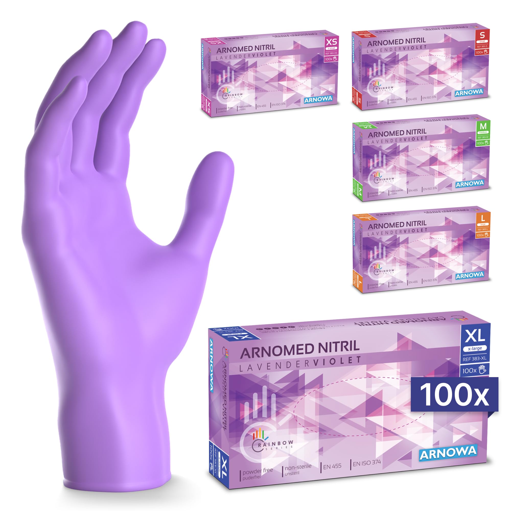 100x ARNOMED® Guantes nitrilo talla M Negro, Guantes desechables quirurgicos y laboratorio, Luvas nitrilo descartaveis sin polvo y látex, Manoplas nitrilo en XS, S, M, L, XL, XXL