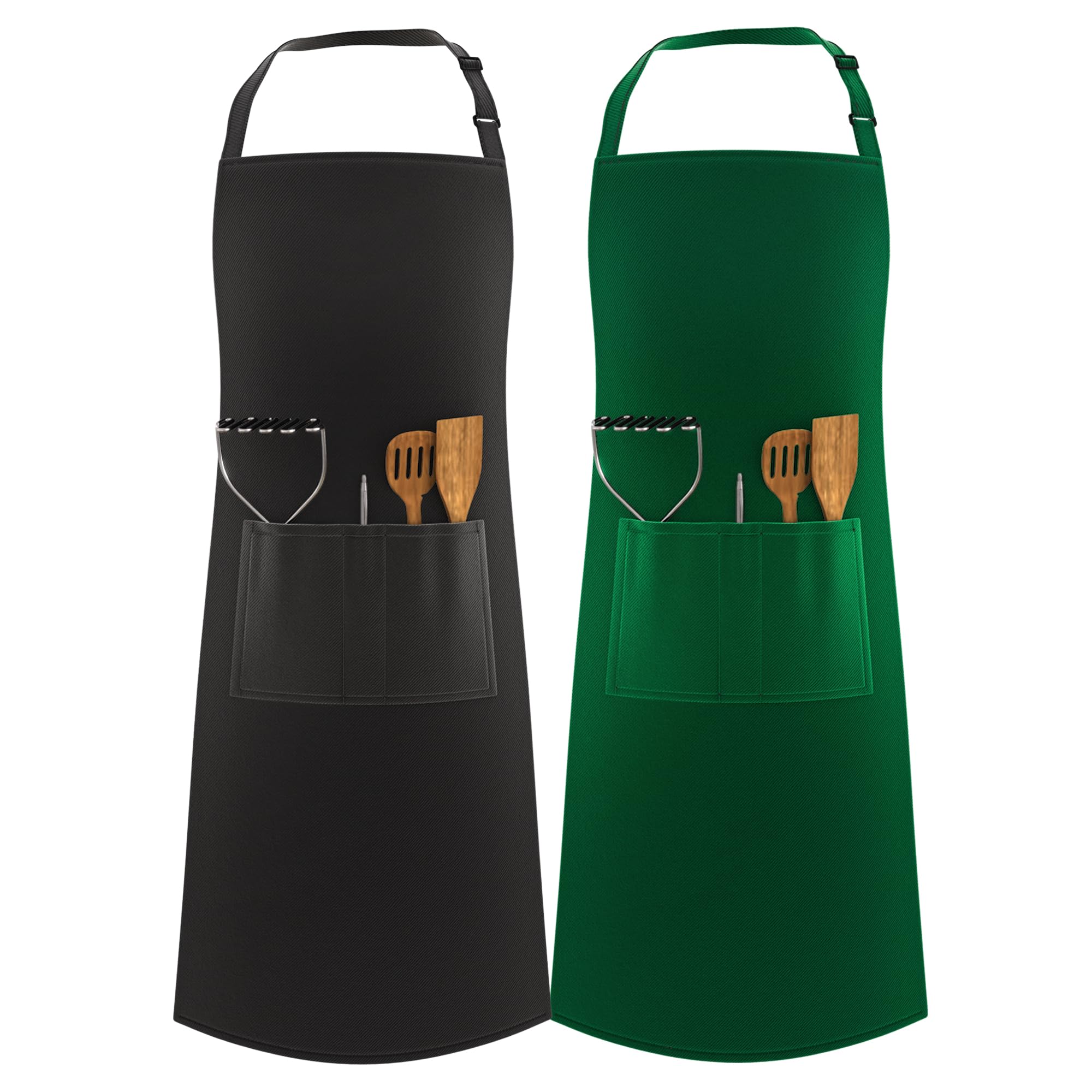 LEFUNDA® Delantal de Cocina Impermeable con 3 Bolsillos Ajustable, Delantal de Barbacoa con Correas Largas, Delantal de Cocina para Hombres y Mujeres, Cocinar, Restaurante, Café, Hornear (Negro)