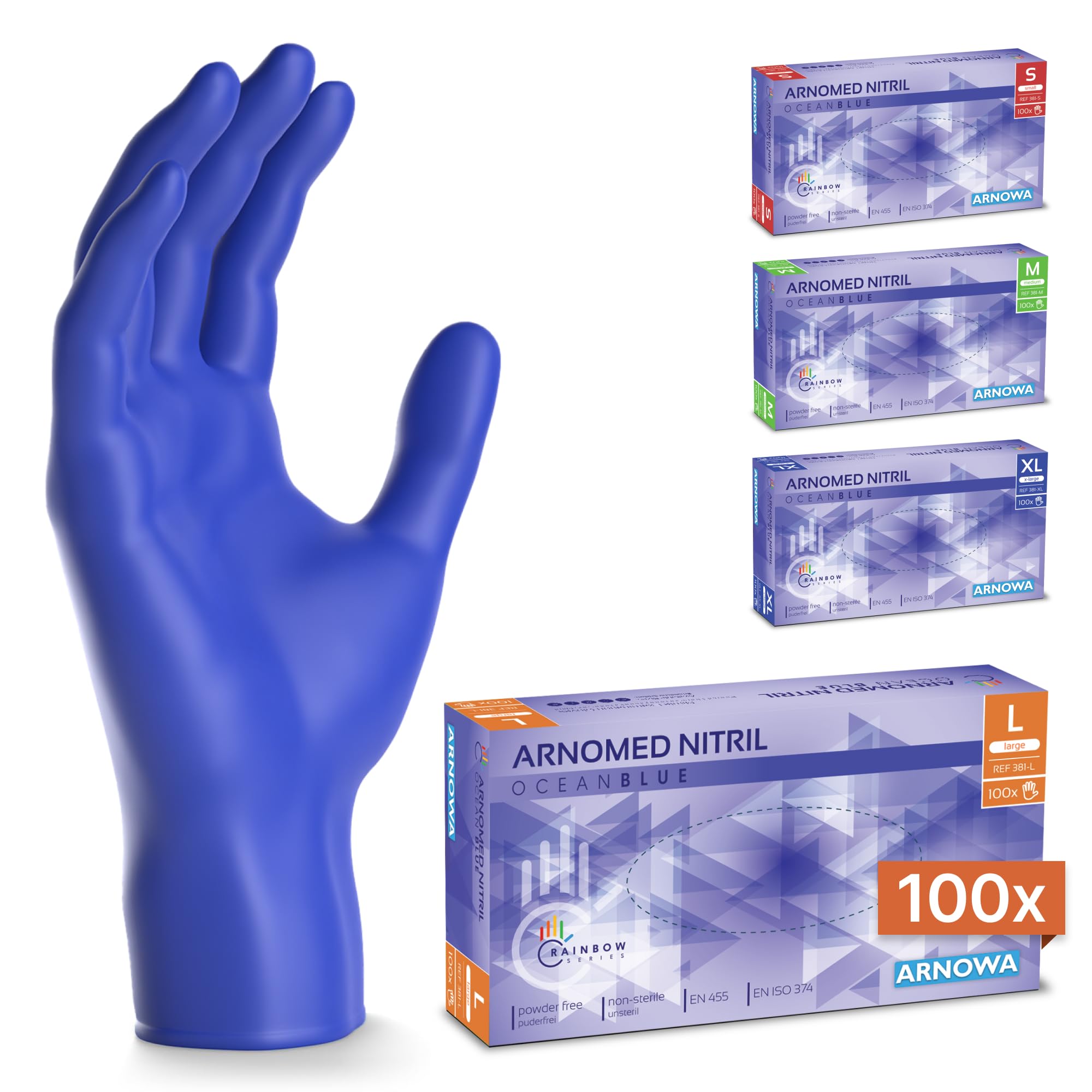 100x ARNOMED® Guantes nitrilo talla M Negro, Guantes desechables quirurgicos y laboratorio, Luvas nitrilo descartaveis sin polvo y látex, Manoplas nitrilo en XS, S, M, L, XL, XXL