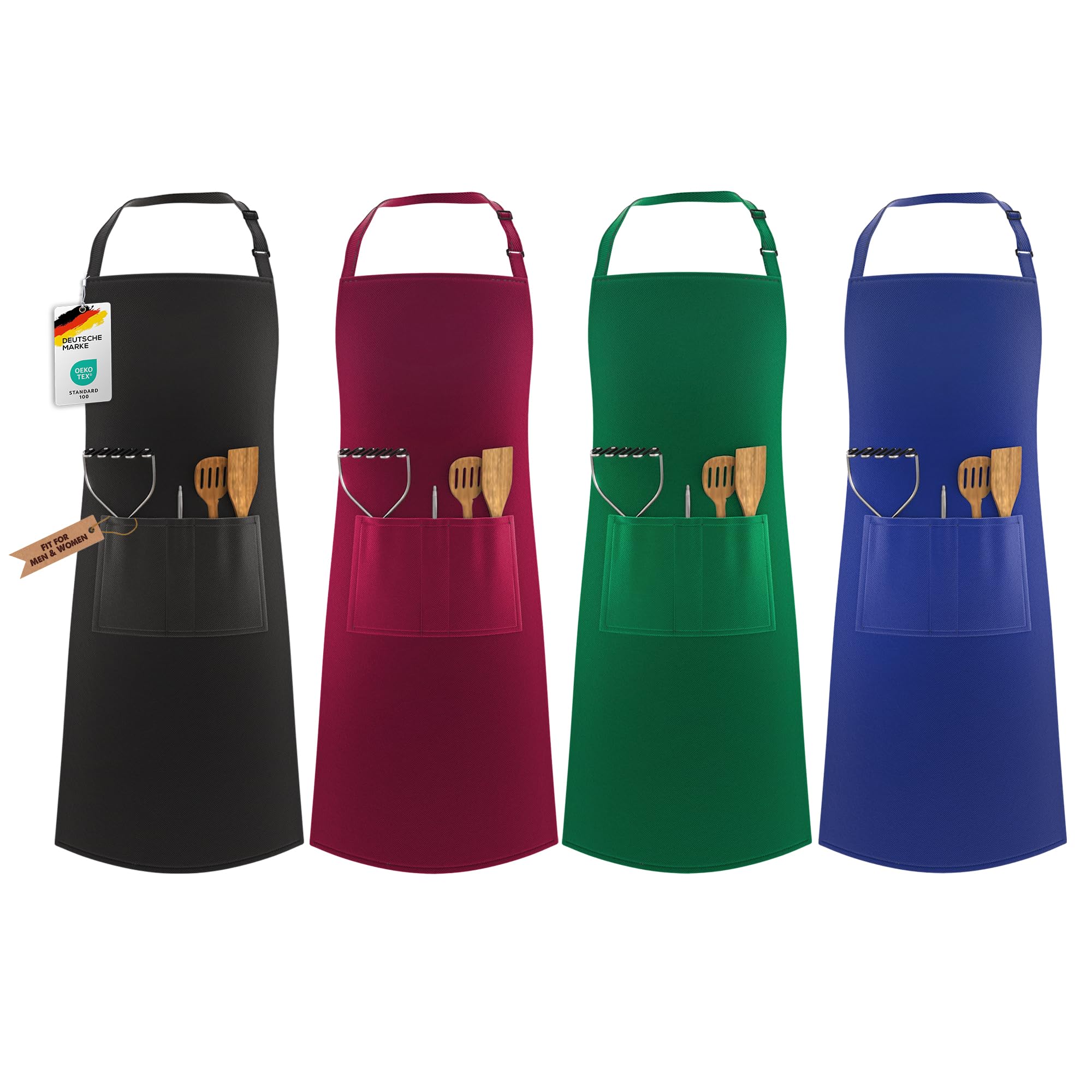 LEFUNDA® Delantal de Cocina Impermeable con 3 Bolsillos Ajustable, Delantal de Barbacoa con Correas Largas, Delantal de Cocina para Hombres y Mujeres, Cocinar, Restaurante, Café, Hornear (Negro)