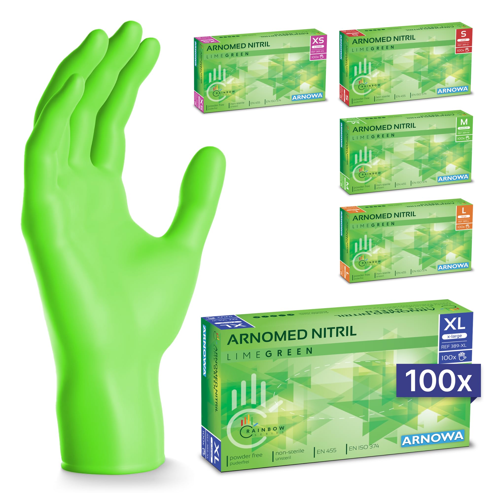 100x ARNOMED® Guantes nitrilo talla M Negro, Guantes desechables quirurgicos y laboratorio, Luvas nitrilo descartaveis sin polvo y látex, Manoplas nitrilo en XS, S, M, L, XL, XXL