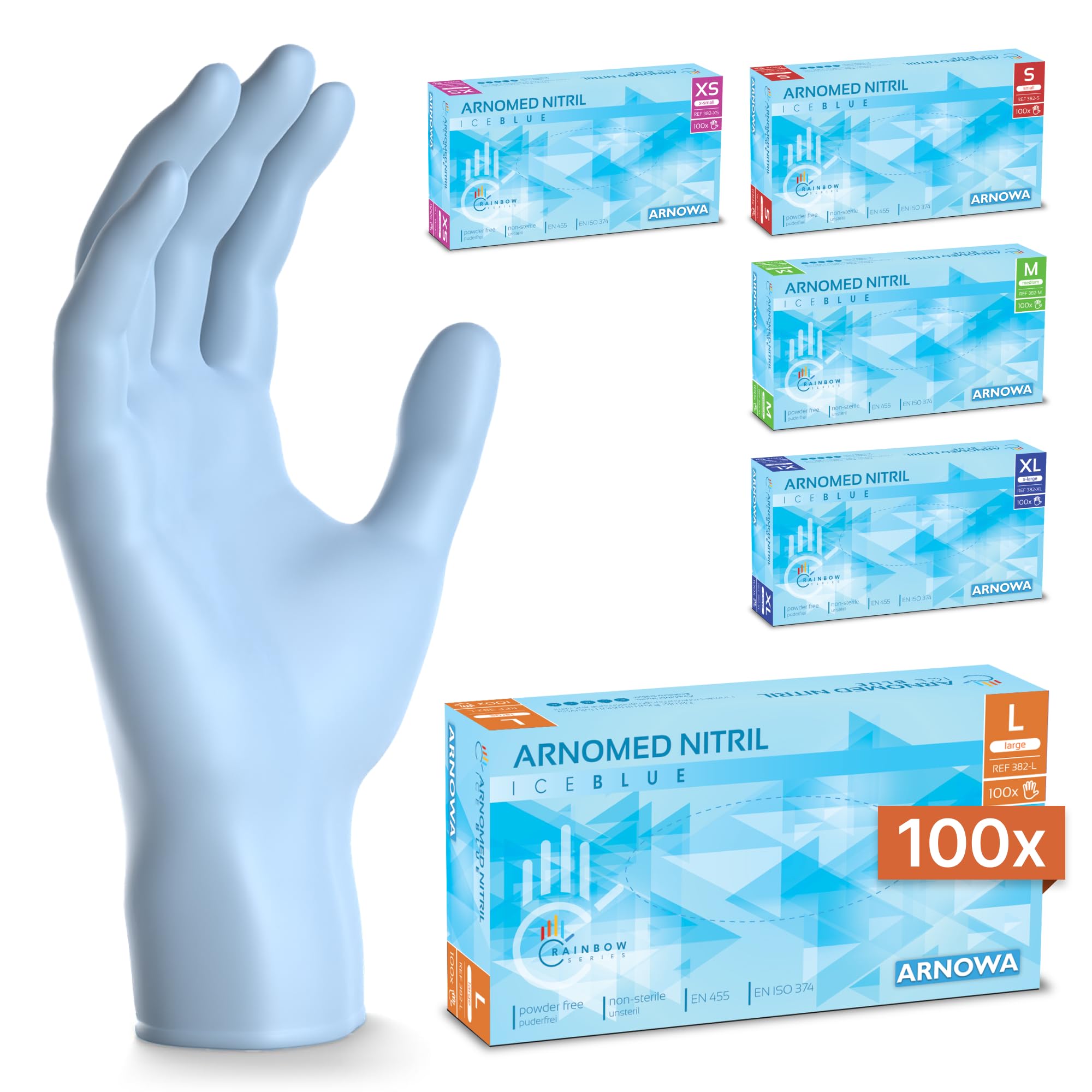 100x ARNOMED® Guantes nitrilo talla M Negro, Guantes desechables quirurgicos y laboratorio, Luvas nitrilo descartaveis sin polvo y látex, Manoplas nitrilo en XS, S, M, L, XL, XXL