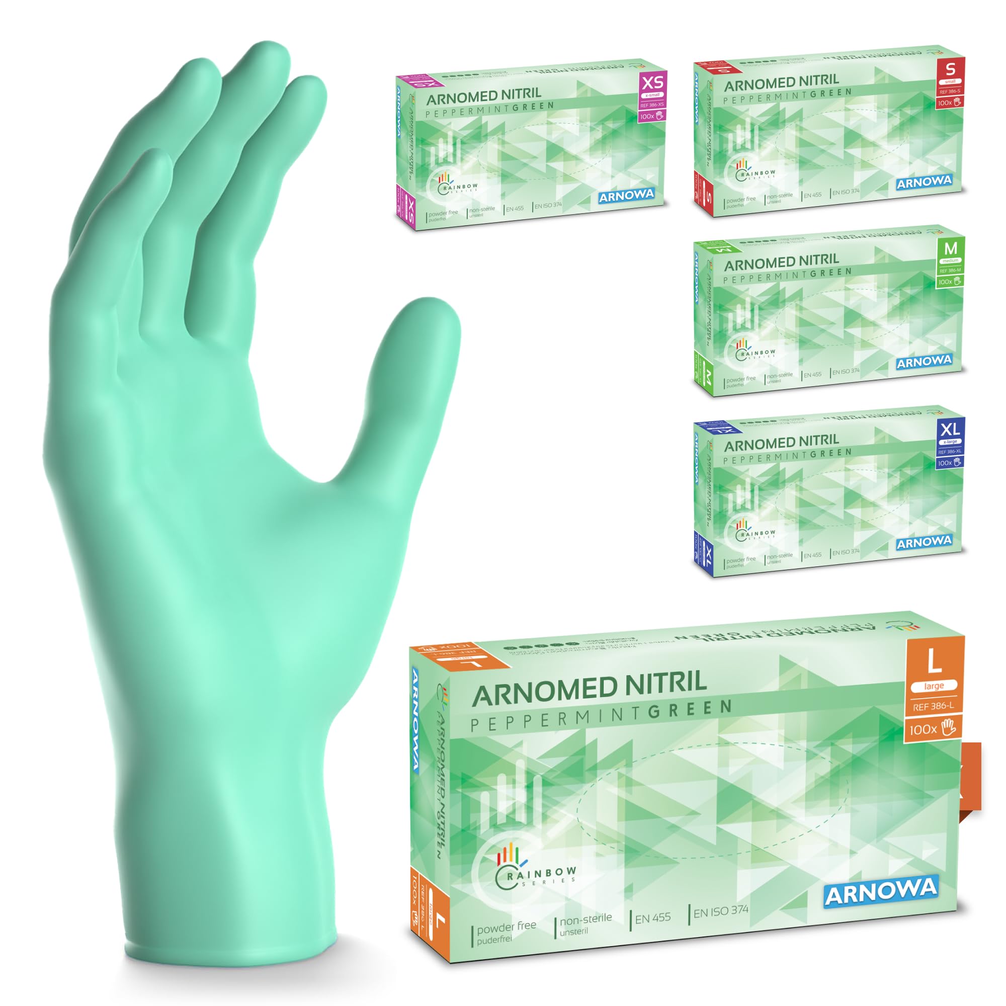 100x ARNOMED® Guantes nitrilo talla M Negro, Guantes desechables quirurgicos y laboratorio, Luvas nitrilo descartaveis sin polvo y látex, Manoplas nitrilo en XS, S, M, L, XL, XXL