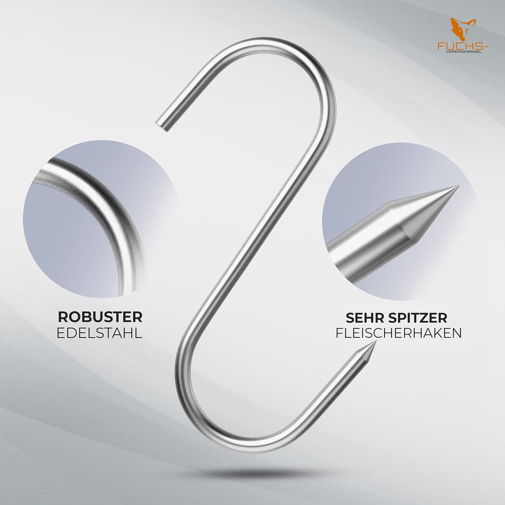 Ganchos de carne de zorro de acero inoxidable, 140 mm, 5 unidades, (140 mm de longitud, 5 unidades)