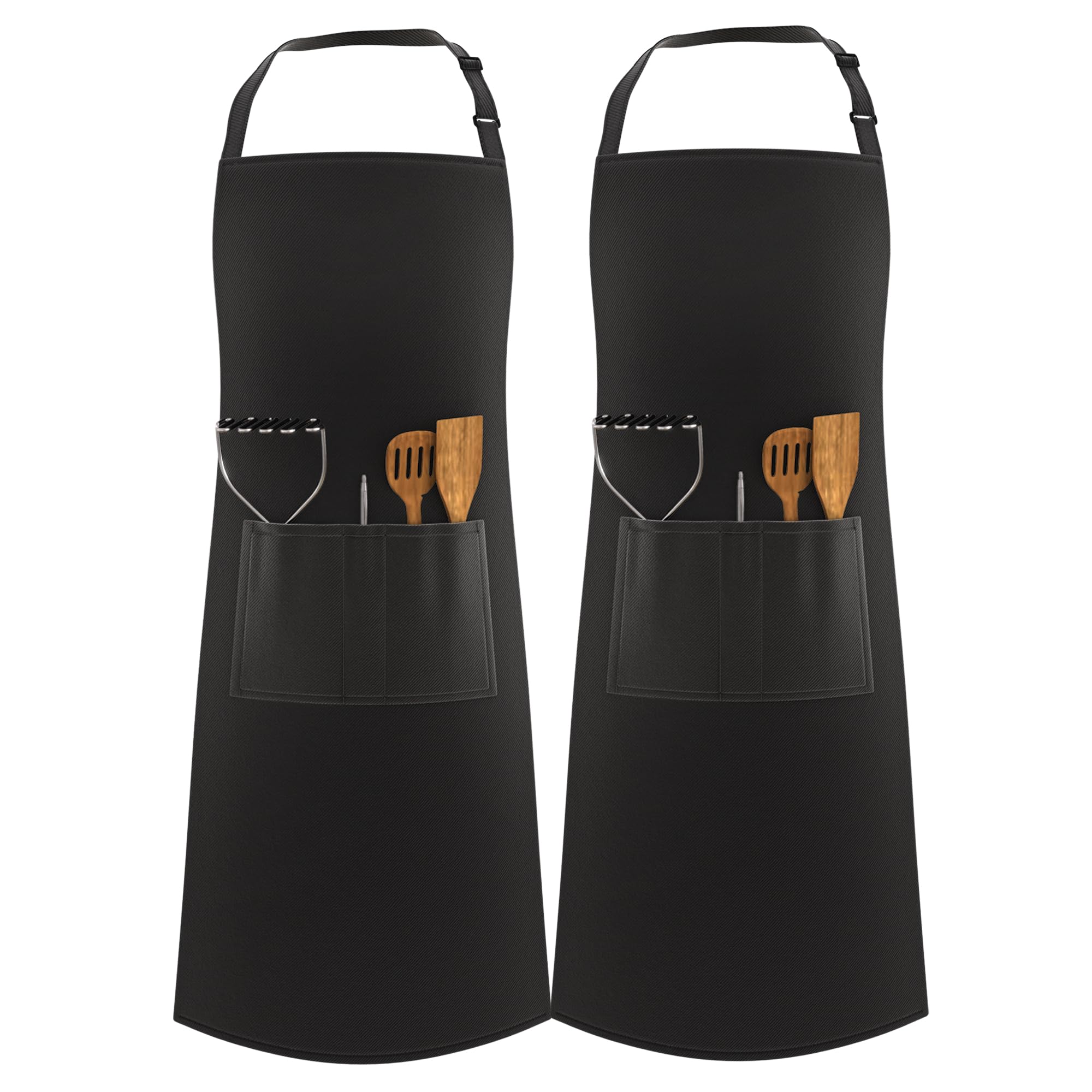 LEFUNDA® Delantal de Cocina Impermeable con 3 Bolsillos Ajustable, Delantal de Barbacoa con Correas Largas, Delantal de Cocina para Hombres y Mujeres, Cocinar, Restaurante, Café, Hornear (Negro)
