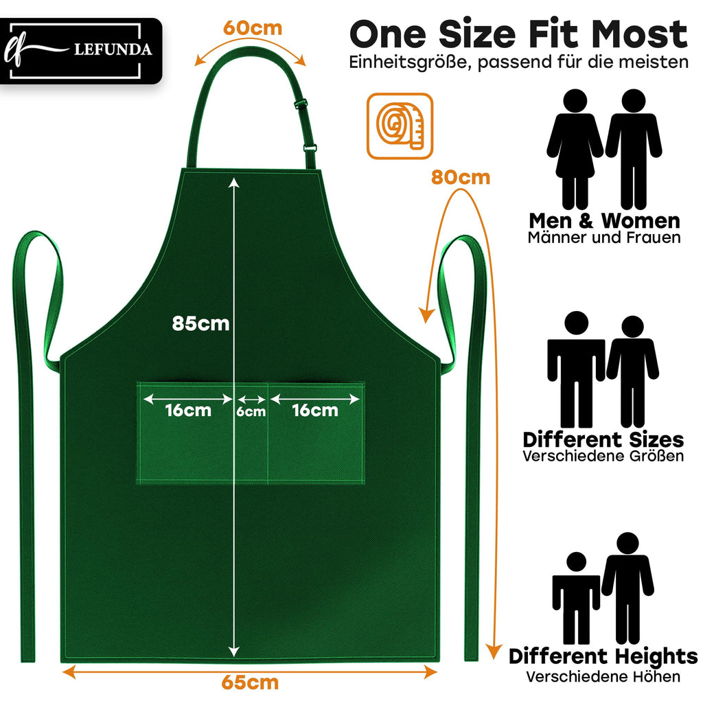 LEFUNDA® Delantal de Cocina Impermeable con 3 Bolsillos Ajustable, Delantal de Barbacoa con Correas Largas, Delantal de Cocina para Hombres y Mujeres, Cocinar, Restaurante, Café, Hornear (Negro)