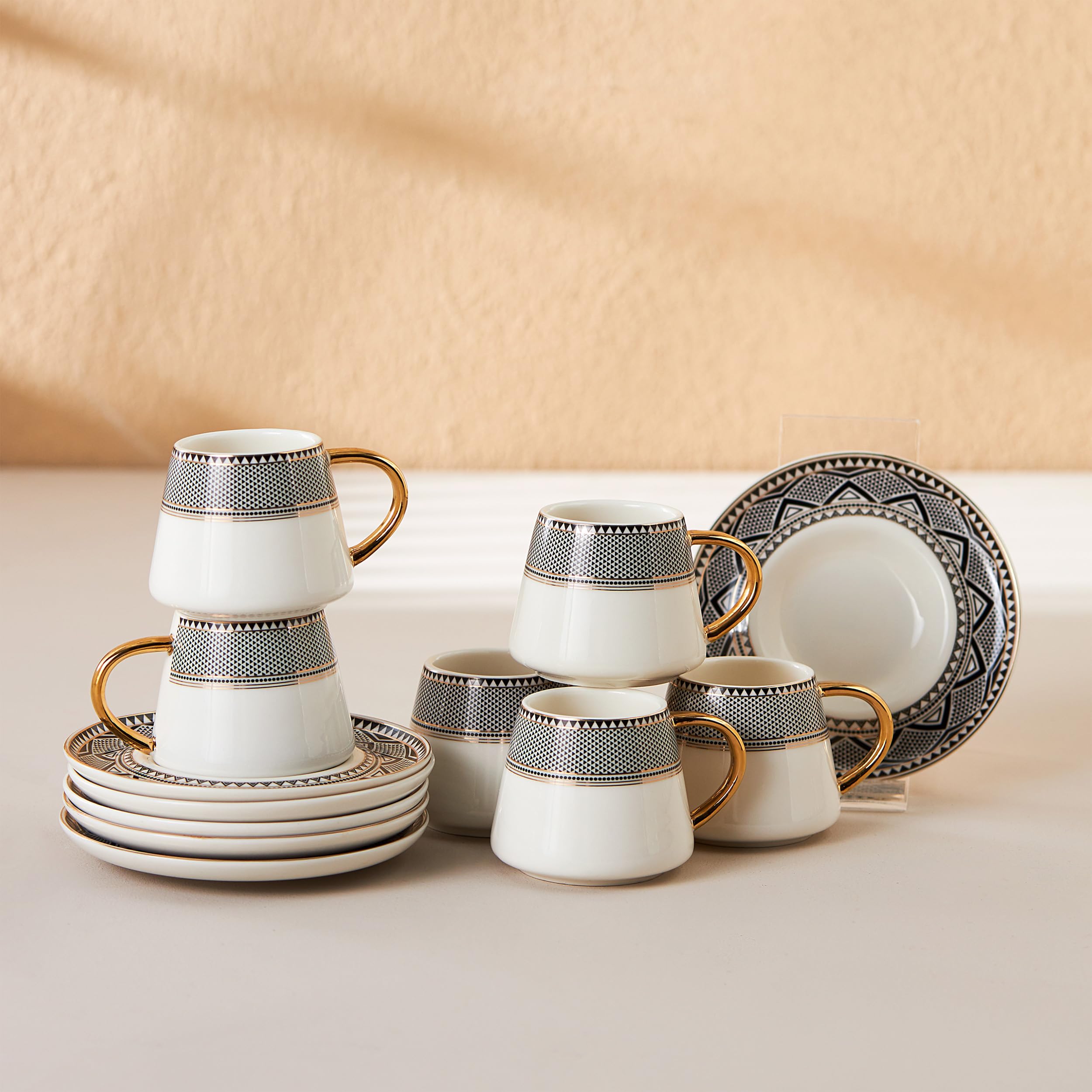 Karaca Globe Tazas de café turcas para 6 personas, Servicio de café de porcelana, Tazas de té, expresso, Latte Classic, Türk Kahve Fincanı, Café Turco