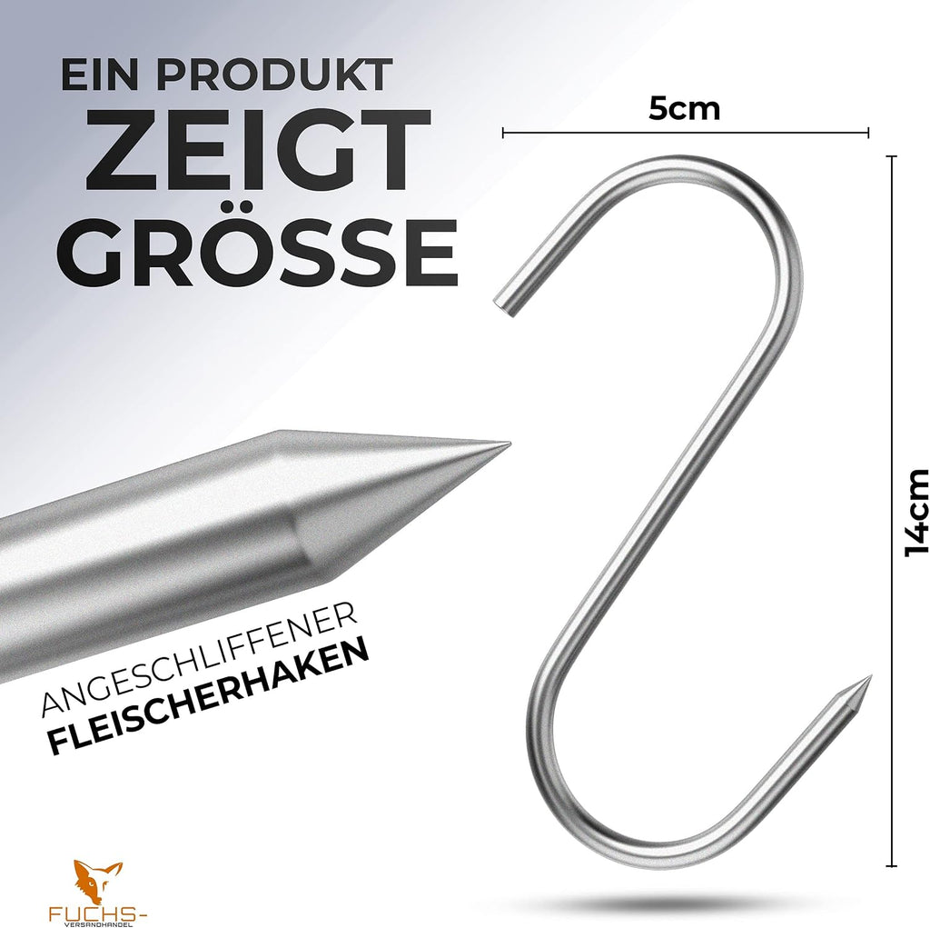 Ganchos de carne de zorro de acero inoxidable, 140 mm, 5 unidades, (140 mm de longitud, 5 unidades)