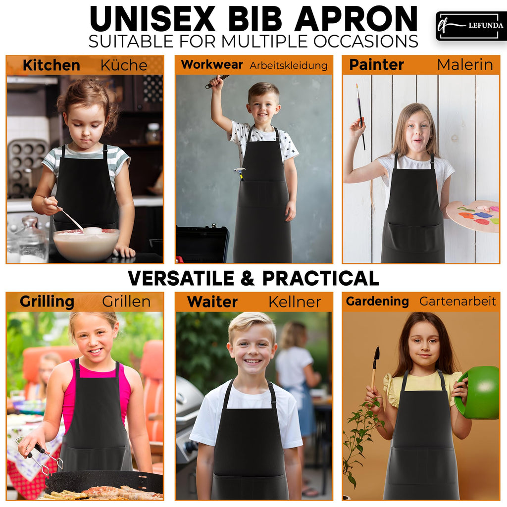 LEFUNDA® Delantal de Cocina Impermeable con 3 Bolsillos Ajustable, Delantal de Barbacoa con Correas Largas, Delantal de Cocina para Hombres y Mujeres, Cocinar, Restaurante, Café, Hornear (Negro)