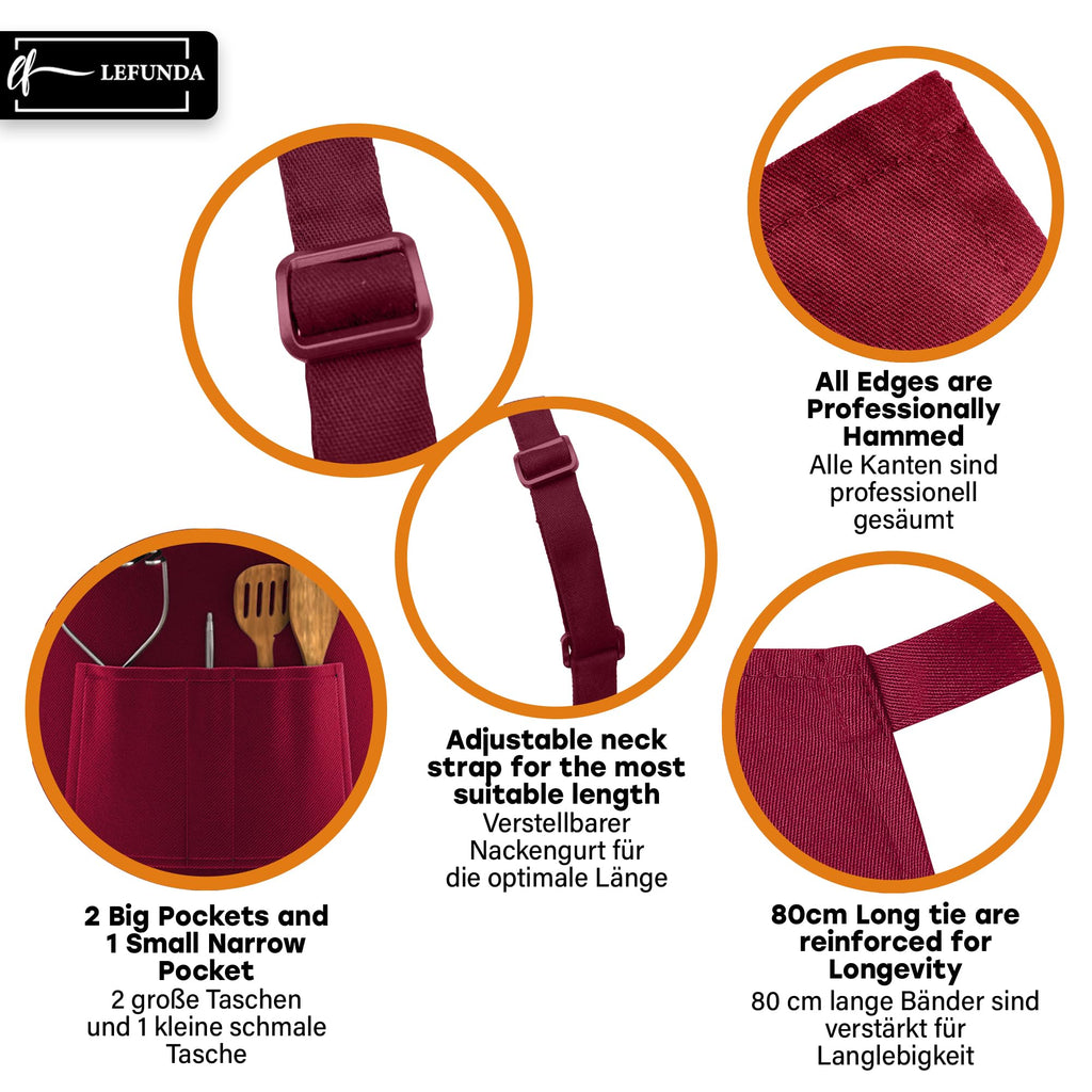 LEFUNDA® Delantal de Cocina Impermeable con 3 Bolsillos Ajustable, Delantal de Barbacoa con Correas Largas, Delantal de Cocina para Hombres y Mujeres, Cocinar, Restaurante, Café, Hornear (Negro)