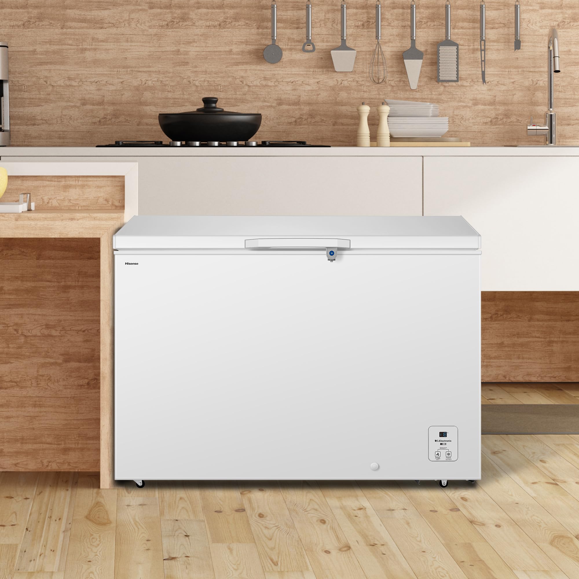 Hisense FT321D4AWLE - Arcón Congelador Horizontal, Cesta con Asa, Función Dual convertible en Modo Frigorífico, con 248 L de Capacidad Neta, Silencioso, Color Blanco