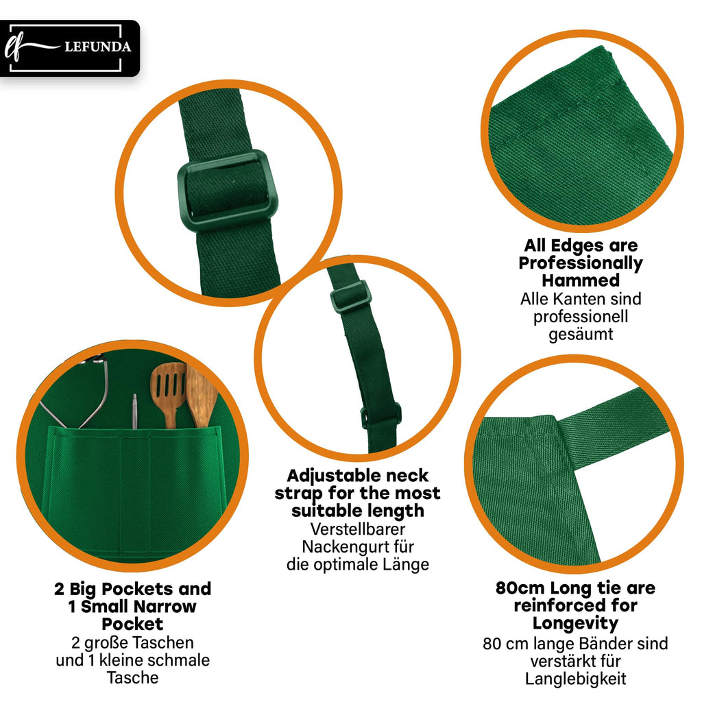 LEFUNDA® Delantal de Cocina Impermeable con 3 Bolsillos Ajustable, Delantal de Barbacoa con Correas Largas, Delantal de Cocina para Hombres y Mujeres, Cocinar, Restaurante, Café, Hornear (Negro)