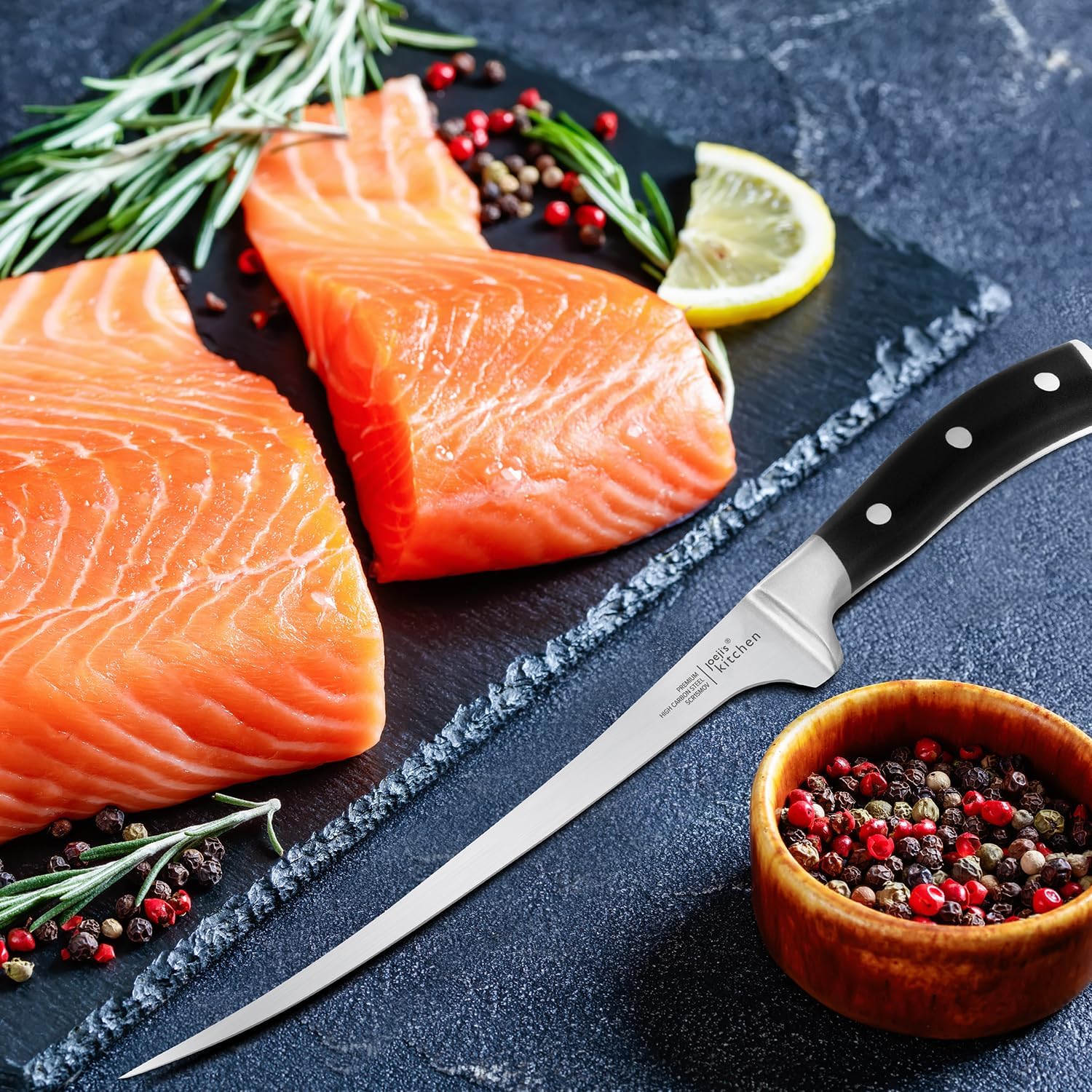 joeji's Kitchen Cuchillo Deshuesador y Filetear 32cm | Hoja Flexible Acero Inoxidable | Deshuesar, Filetear, Recortar Carne y Pescado | Mango Ergonómico y Funda