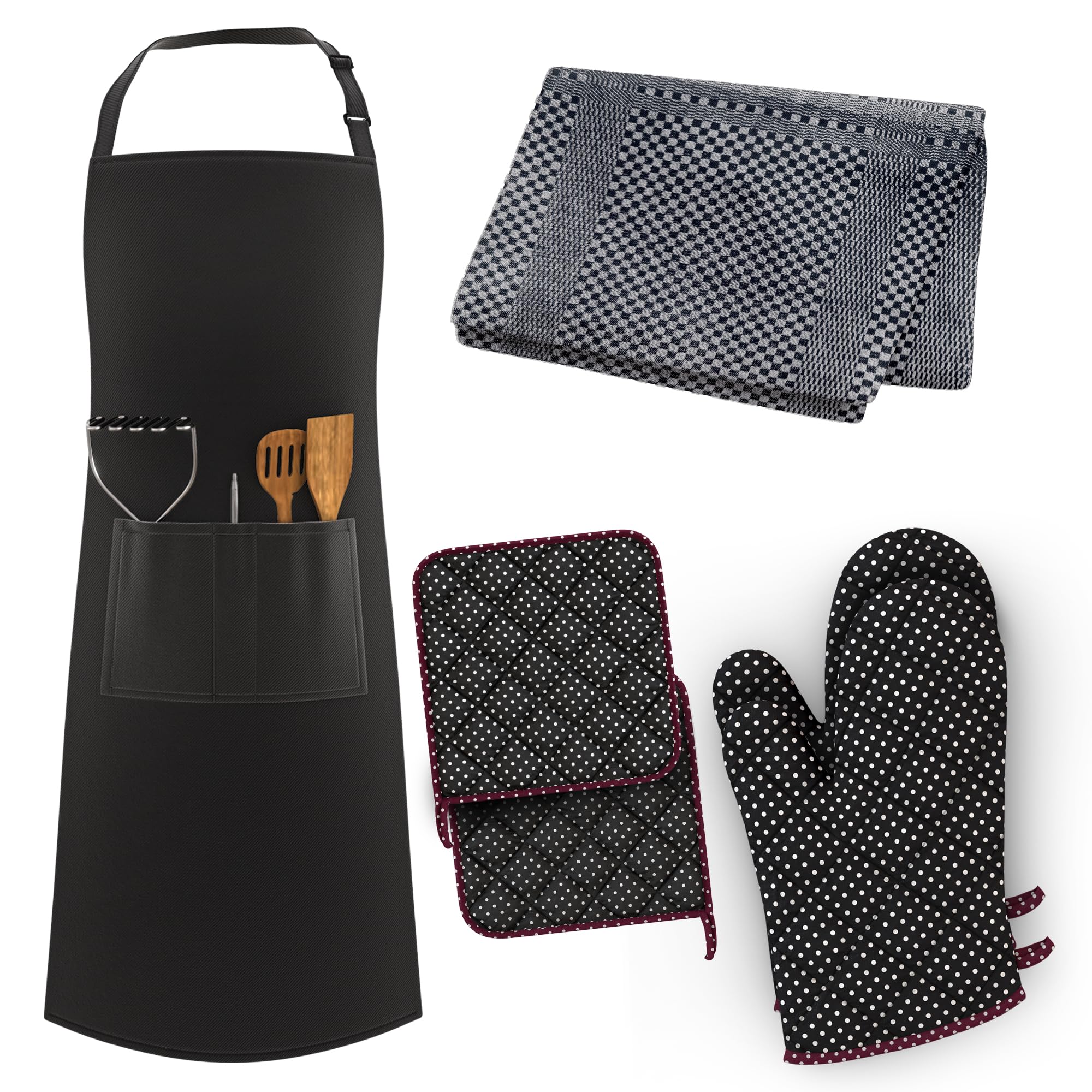 LEFUNDA® Delantal de Cocina Impermeable con 3 Bolsillos Ajustable, Delantal de Barbacoa con Correas Largas, Delantal de Cocina para Hombres y Mujeres, Cocinar, Restaurante, Café, Hornear (Negro)