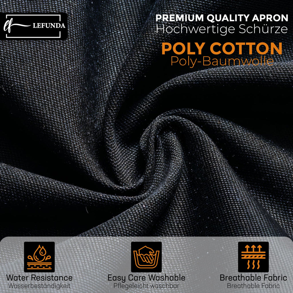 LEFUNDA® Delantal de Cocina Impermeable con 3 Bolsillos Ajustable, Delantal de Barbacoa con Correas Largas, Delantal de Cocina para Hombres y Mujeres, Cocinar, Restaurante, Café, Hornear (Negro)