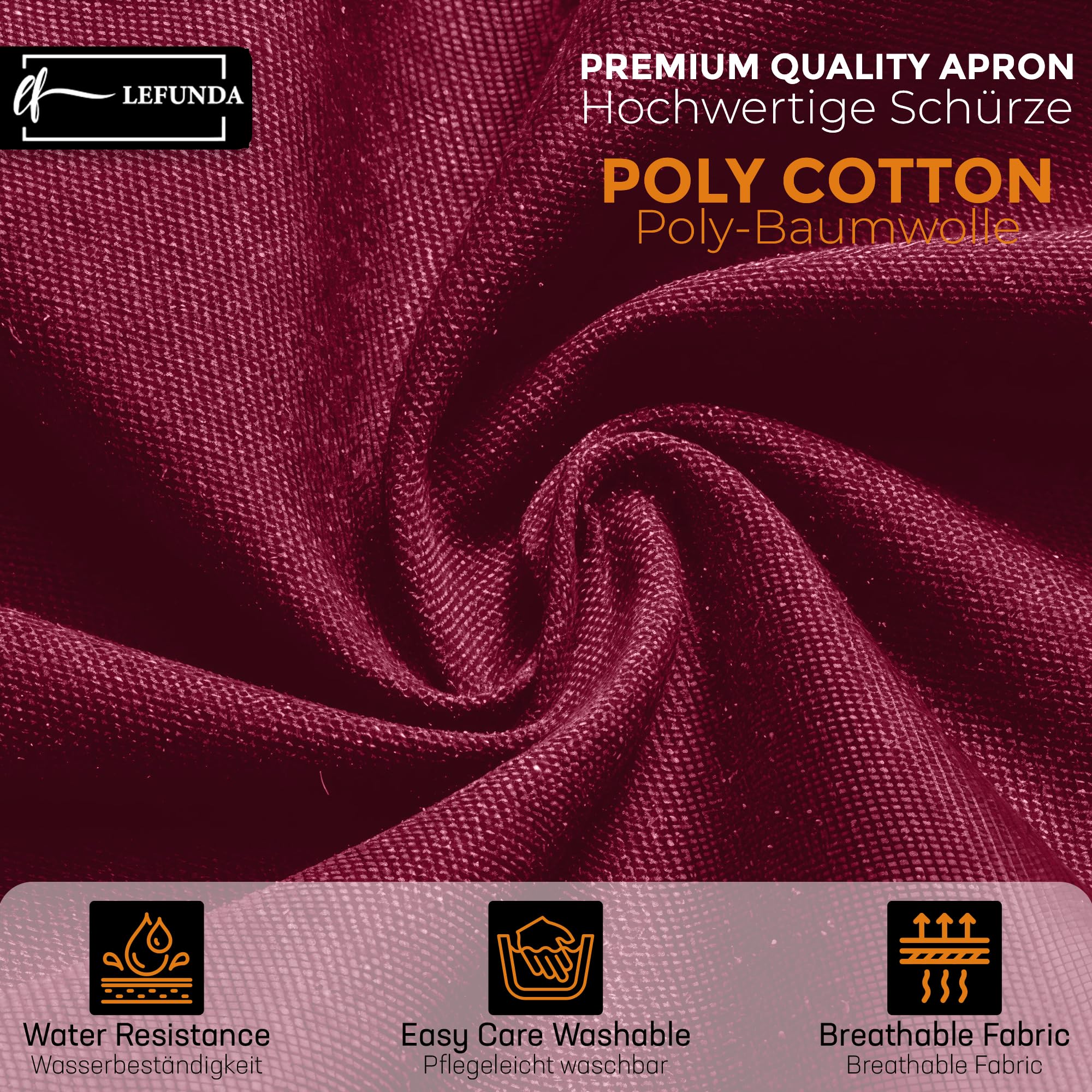 LEFUNDA® Delantal de Cocina Impermeable con 3 Bolsillos Ajustable, Delantal de Barbacoa con Correas Largas, Delantal de Cocina para Hombres y Mujeres, Cocinar, Restaurante, Café, Hornear (Negro)