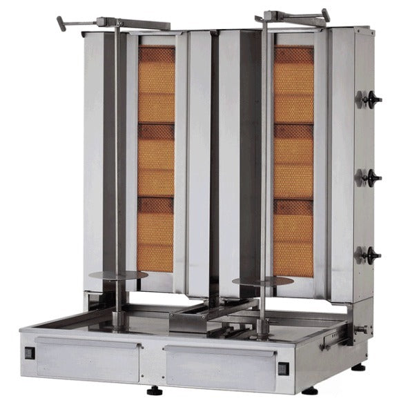 Parrilla para kebab CEYLAN KLG 153 T (CY-TWIN6) – 2 × 3 quemadores – Gas natural 20 mbar – Portátil – Motor montado en la parte inferior Artículo n.° 0009-1620