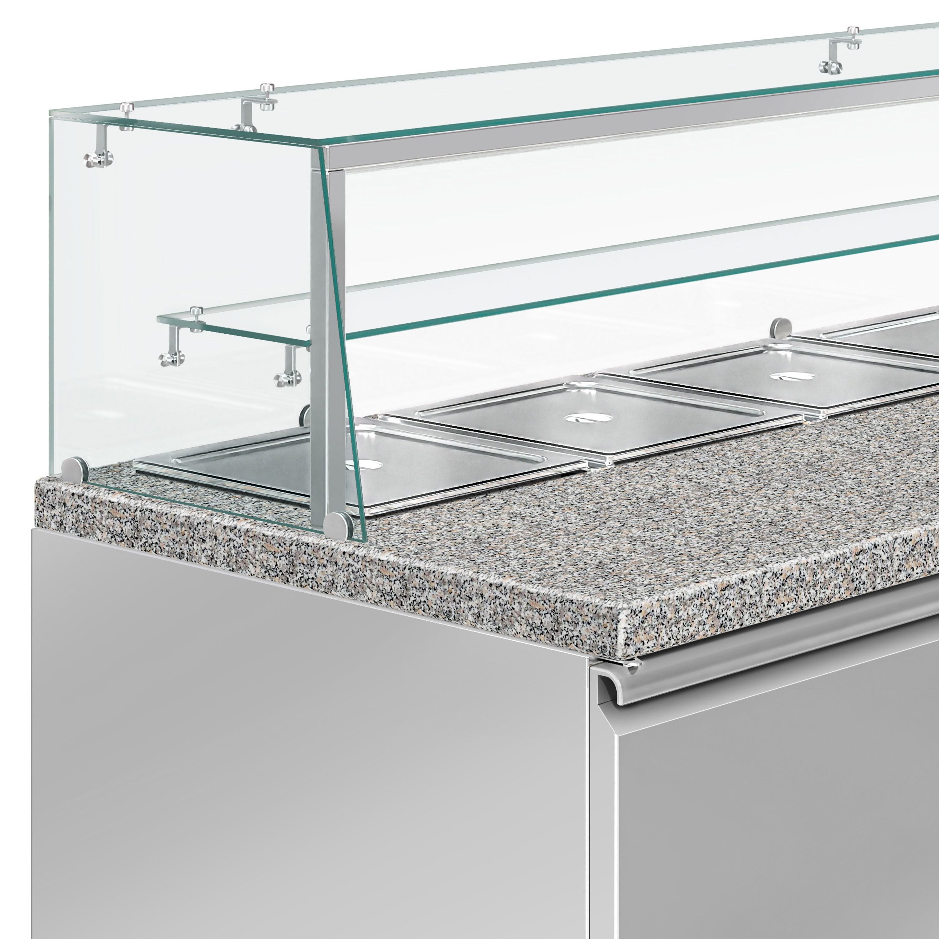 Mesa saladette refrigerada PREMIUM - 1515mm - 390L - 2 puertas macizas - con vitrina de cristal para 4x GN 1/1 & 1 estante - encimera de granito negro OMF STS1500NOD#GSSTS1500O