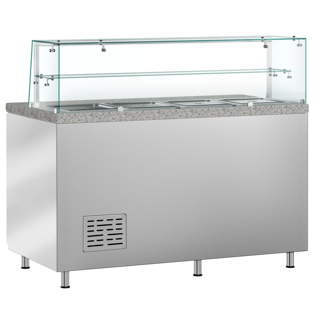 Mesa saladette refrigerada PREMIUM - 1515mm - 390L - 2 puertas macizas - con vitrina de cristal para 4x GN 1/1 & 1 estante - encimera de granito negro OMF STS1500NOD#GSSTS1500O