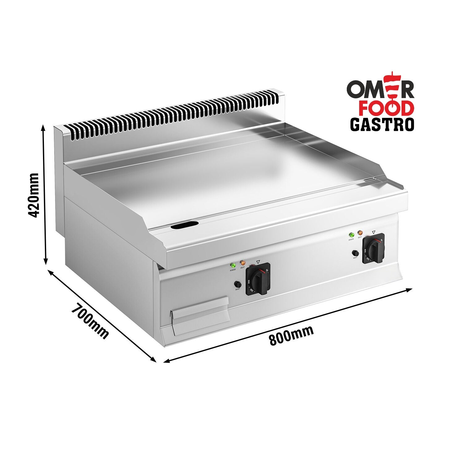 Plancha eléctrica Fry top - placa de acero rectificado - 7,1 kW - Liso - Superficie de cocción: 795x500mm
Tablero de mesa -Tamaño 700
Código de producto, SKU EBK800-E