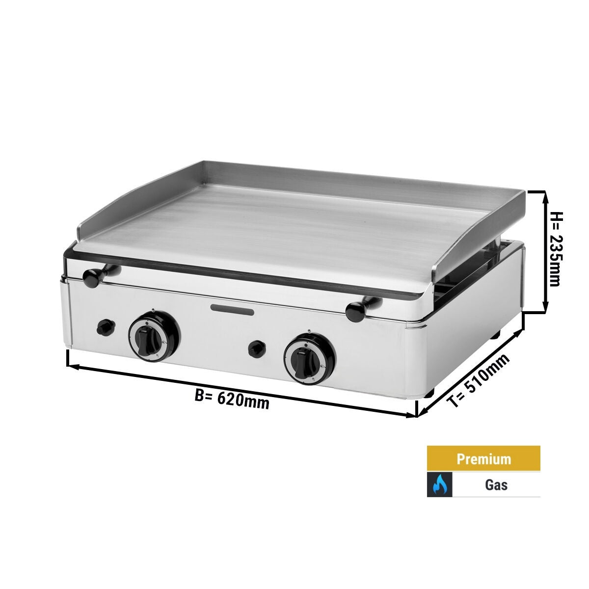 Plancha a gas Fry top - placa de acero rectificado - 5,5 kW - Liso - Superficie de cocción: 583x395mm
Área de parrilla: 583 x 395 mm
Código de producto, SKU GGBPF652