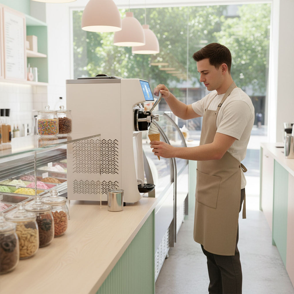 Máquina de helados soft - 16L/h - 1,15kW - Pantalla táctil - 1 sabor - con bomba de aire - con preenfriamiento - Sobremesa
Código de producto, SKU SEMG16K