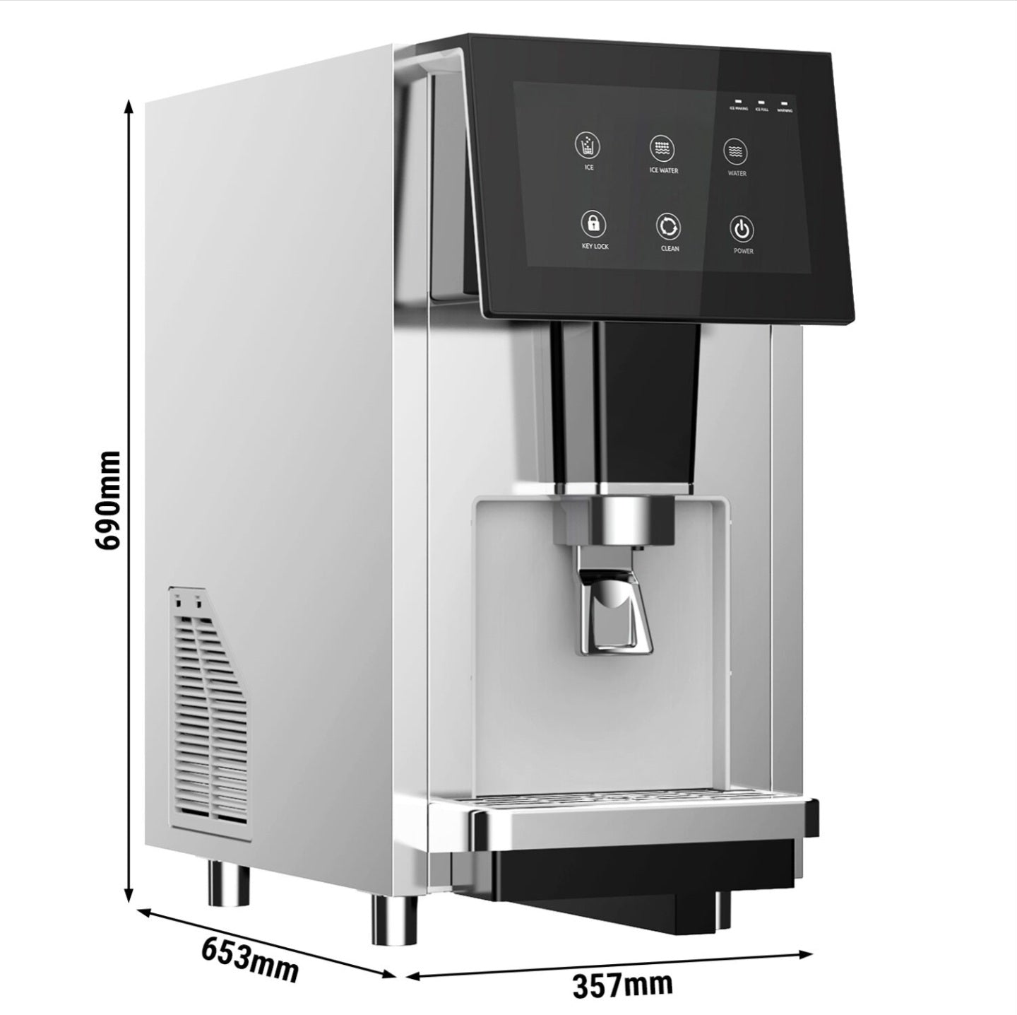 Dispensador de hielo y agua con máquina de hielo integrada - 60 kg/24 h - Pantalla táctil. EWSB70
Depósito integrado: 3 kg