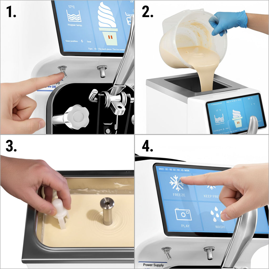 Máquina de helados soft - 16L/h - 1,15kW - Pantalla táctil - 1 sabor - con bomba de aire - con preenfriamiento - Sobremesa
Código de producto, SKU SEMG16K
