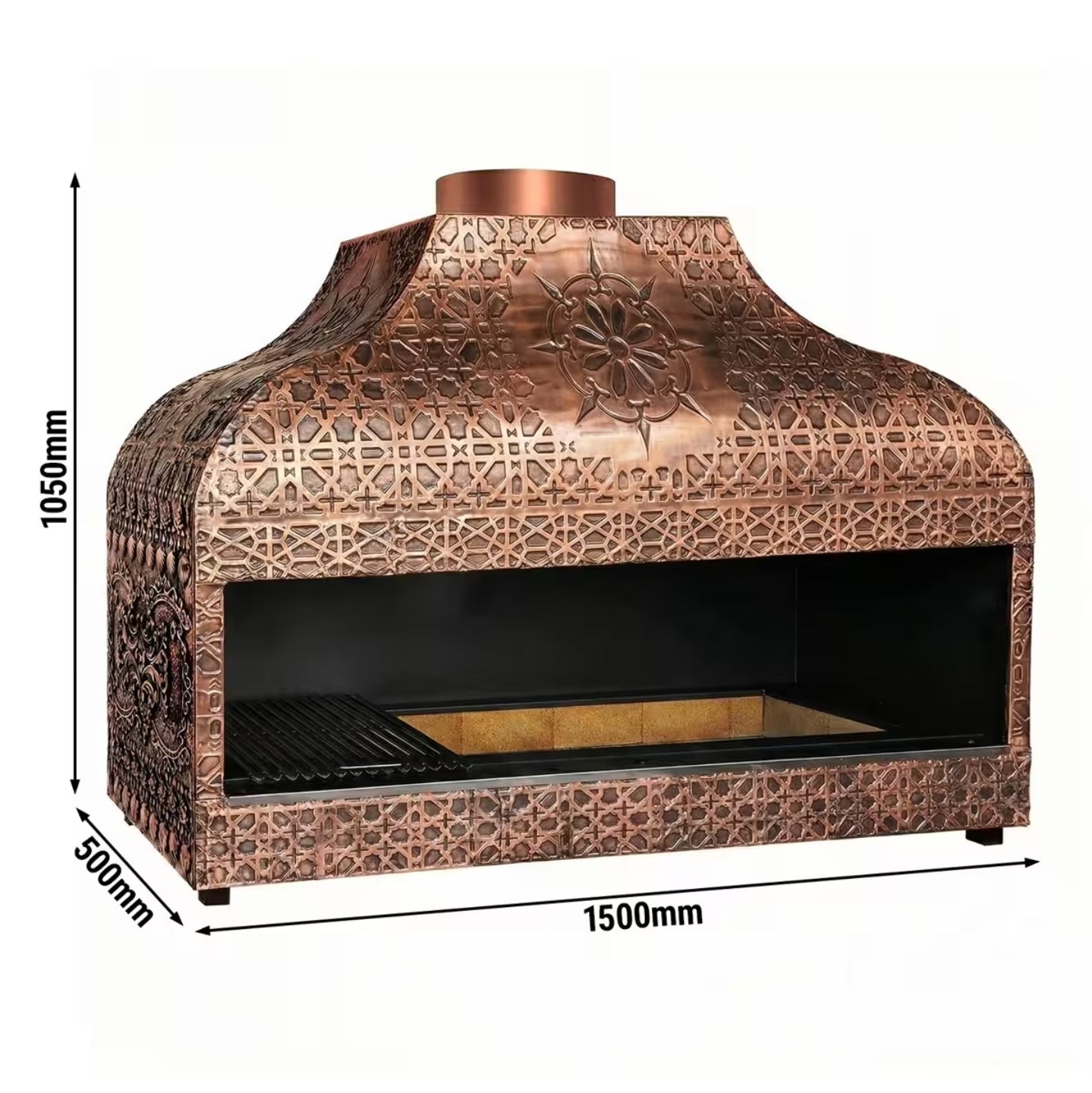 Parrilla de cobre de carbón - 1500mm - Profesional - para hostelería - 1 parrillas de hierro fundido - Parrilla: 1300x500mm - cerrado. Código de producto, OFGSKU KGA15