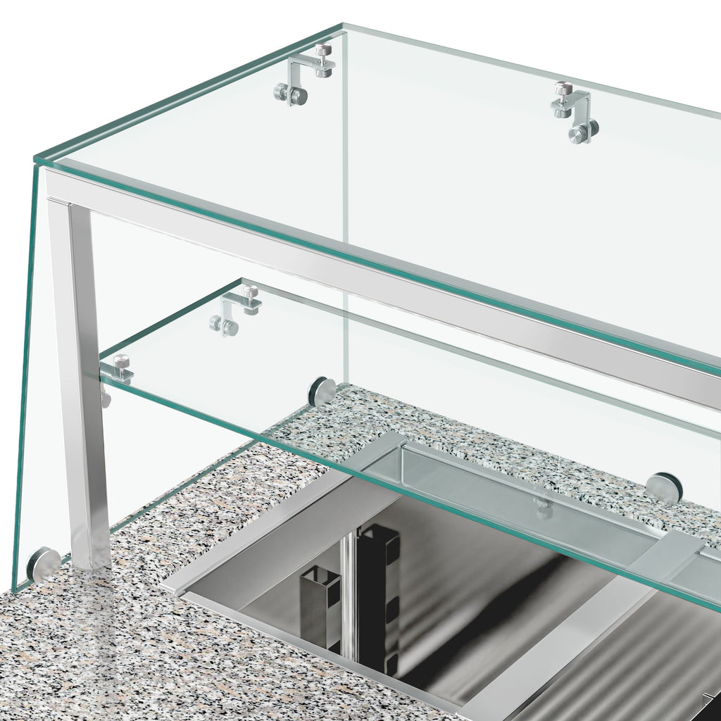 Mesa saladette refrigerada PREMIUM - 1515mm - 390L - 2 puertas macizas - con vitrina de cristal para 4x GN 1/1 & 1 estante - encimera de granito negro OMF STS1500NOD#GSSTS1500O